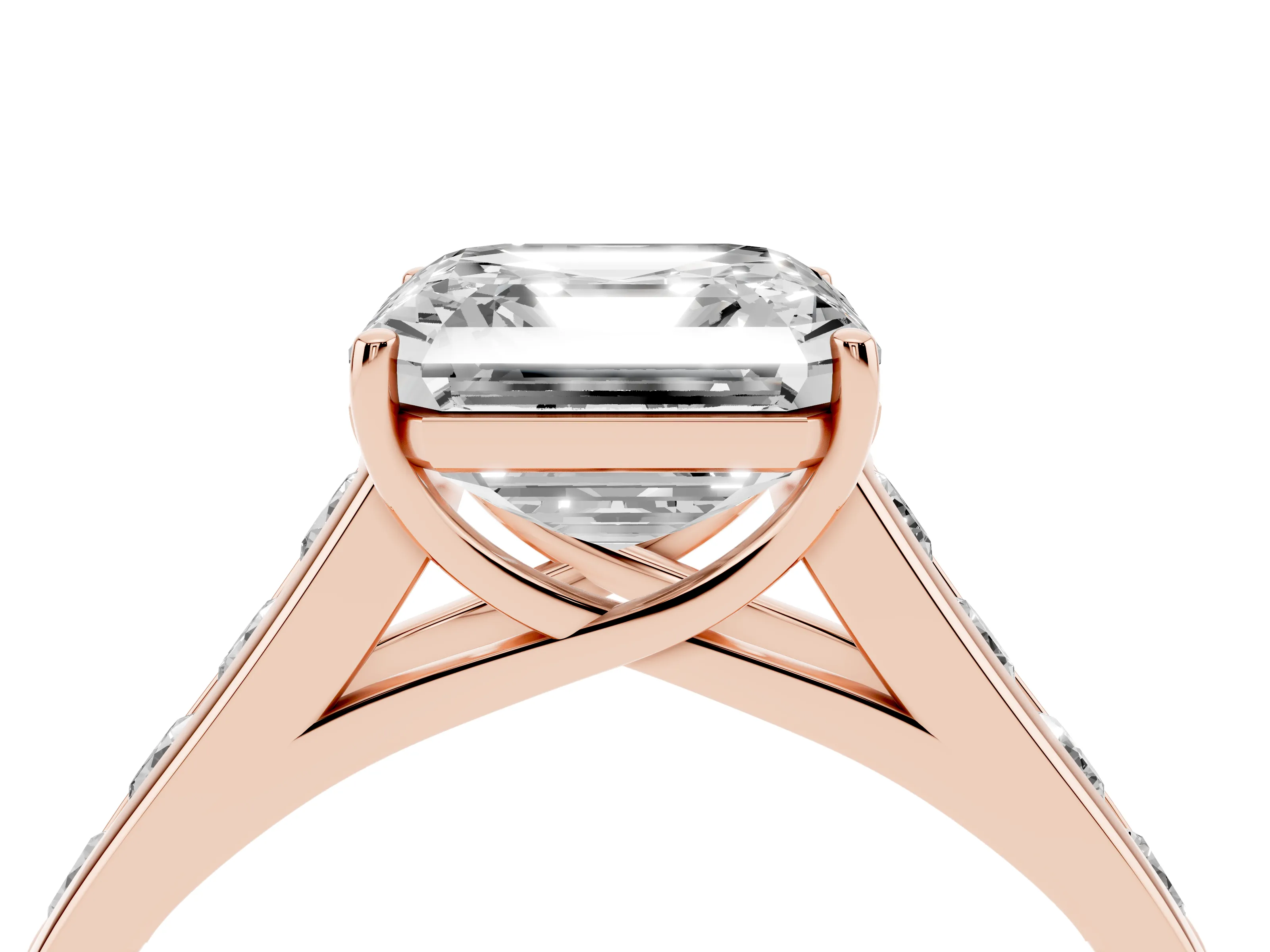 Asscher Cut Diamond Brilliant Channel-Set Solitaire Ring Set in Rose gold with Prong Setting