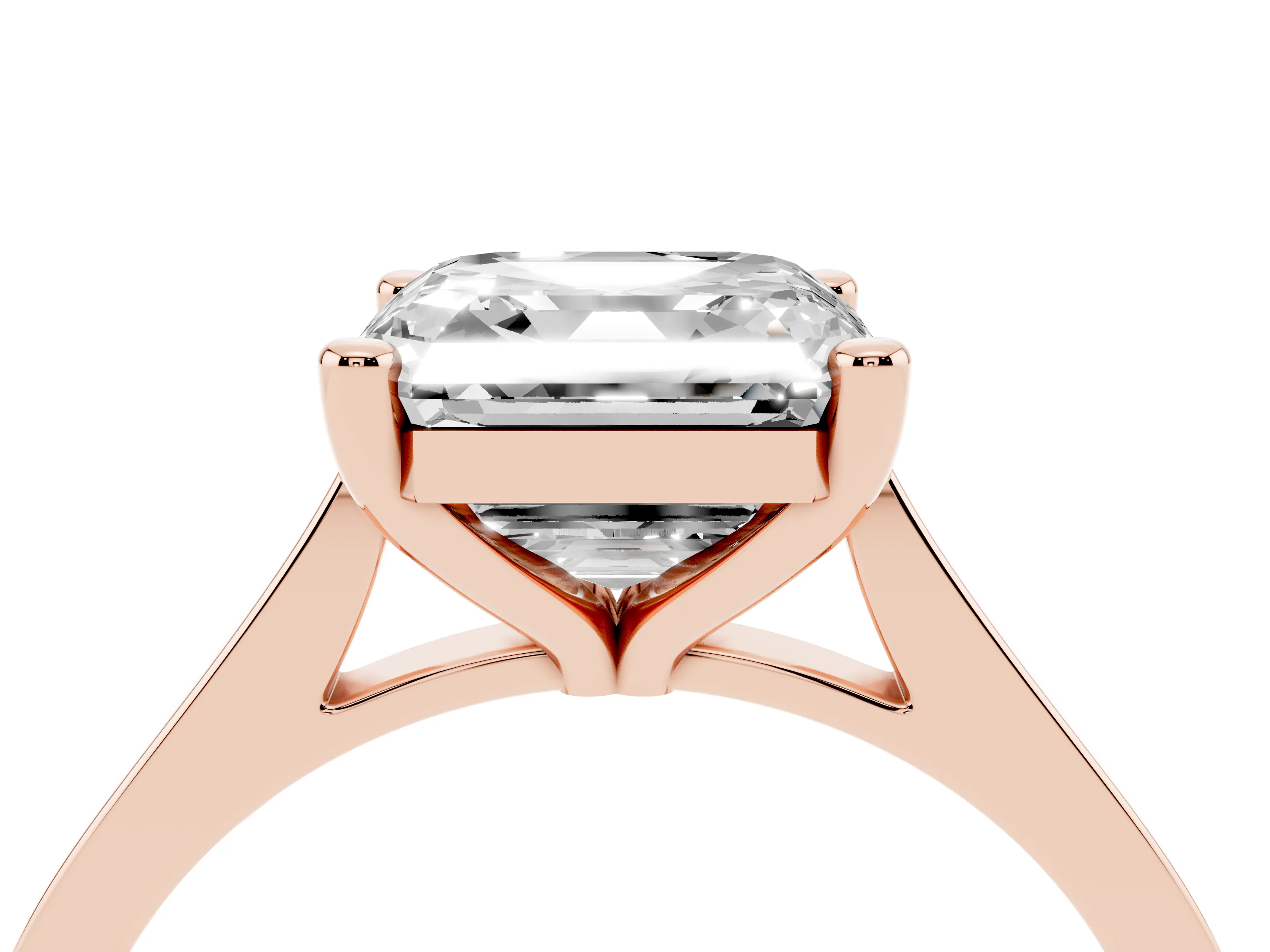 Asscher Cut Diamond Solitaire Ring Set in Rose gold with Prong Setting and Tapered Band