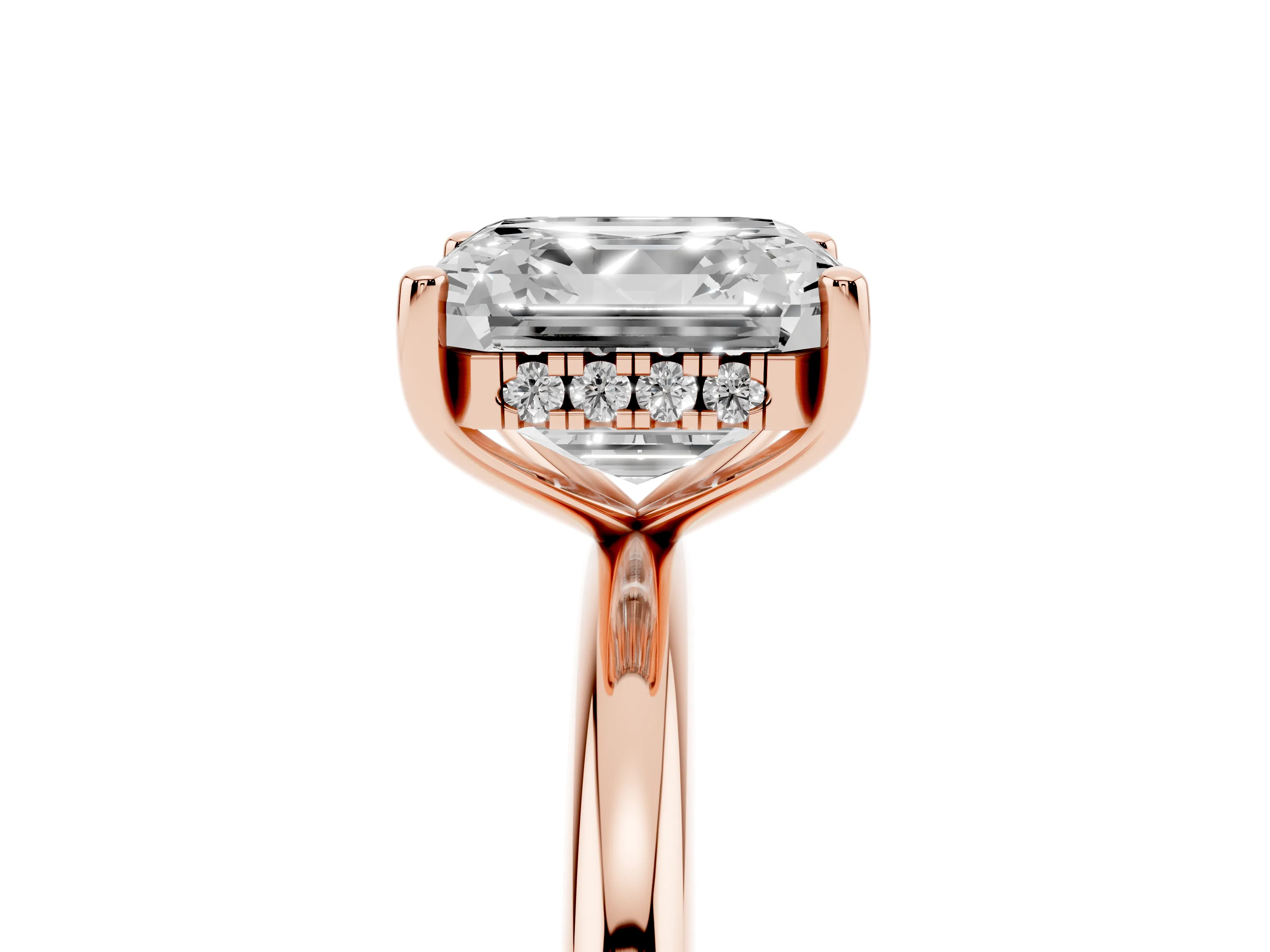 Asscher Cut Diamond Solitaire Engagement Ring Set in Rose gold with Prong Setting and Polished Band