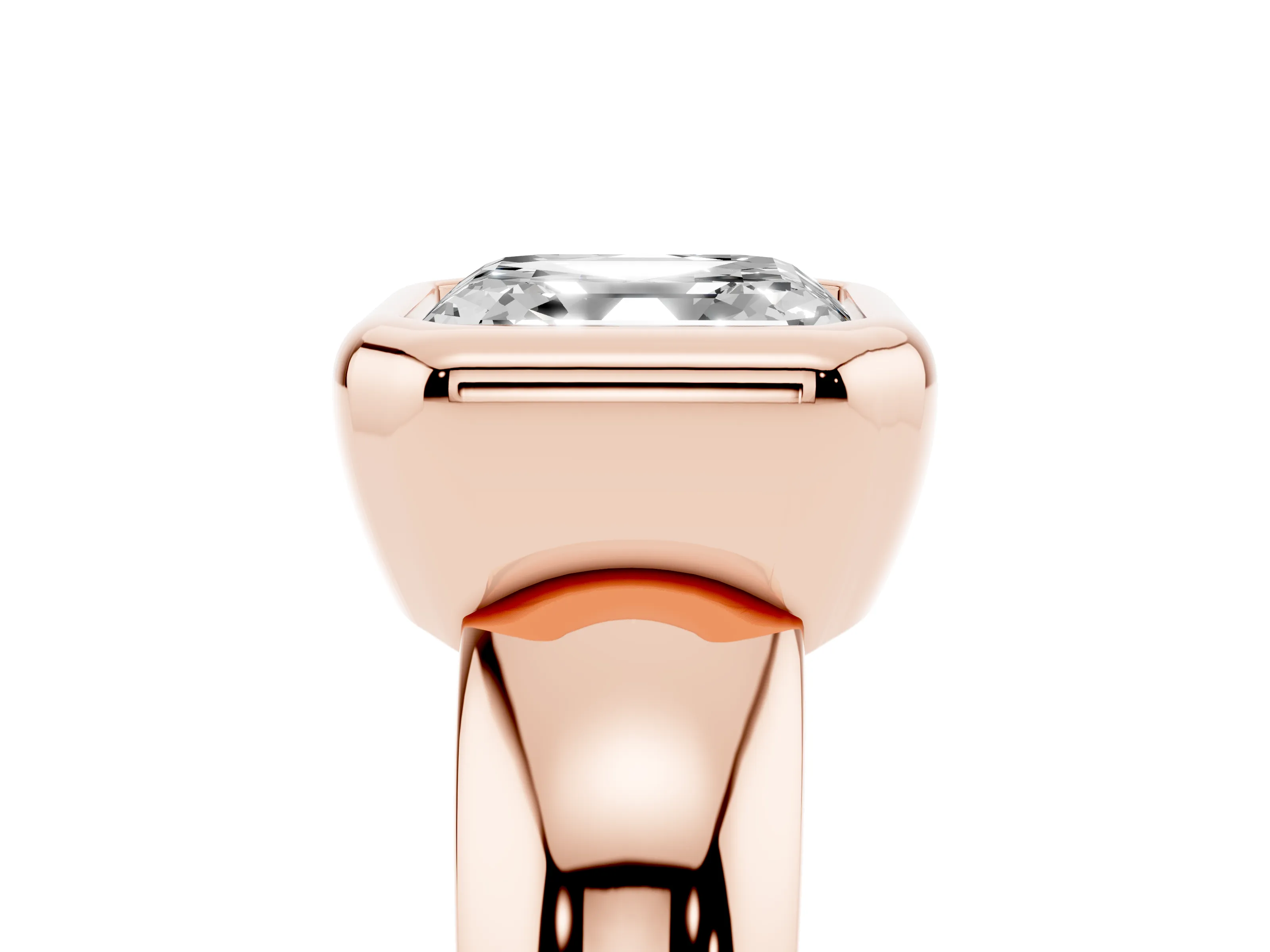 Bezel Set Asscher Cut Diamond Solitaire Ring Set in Rose gold with Wide Band