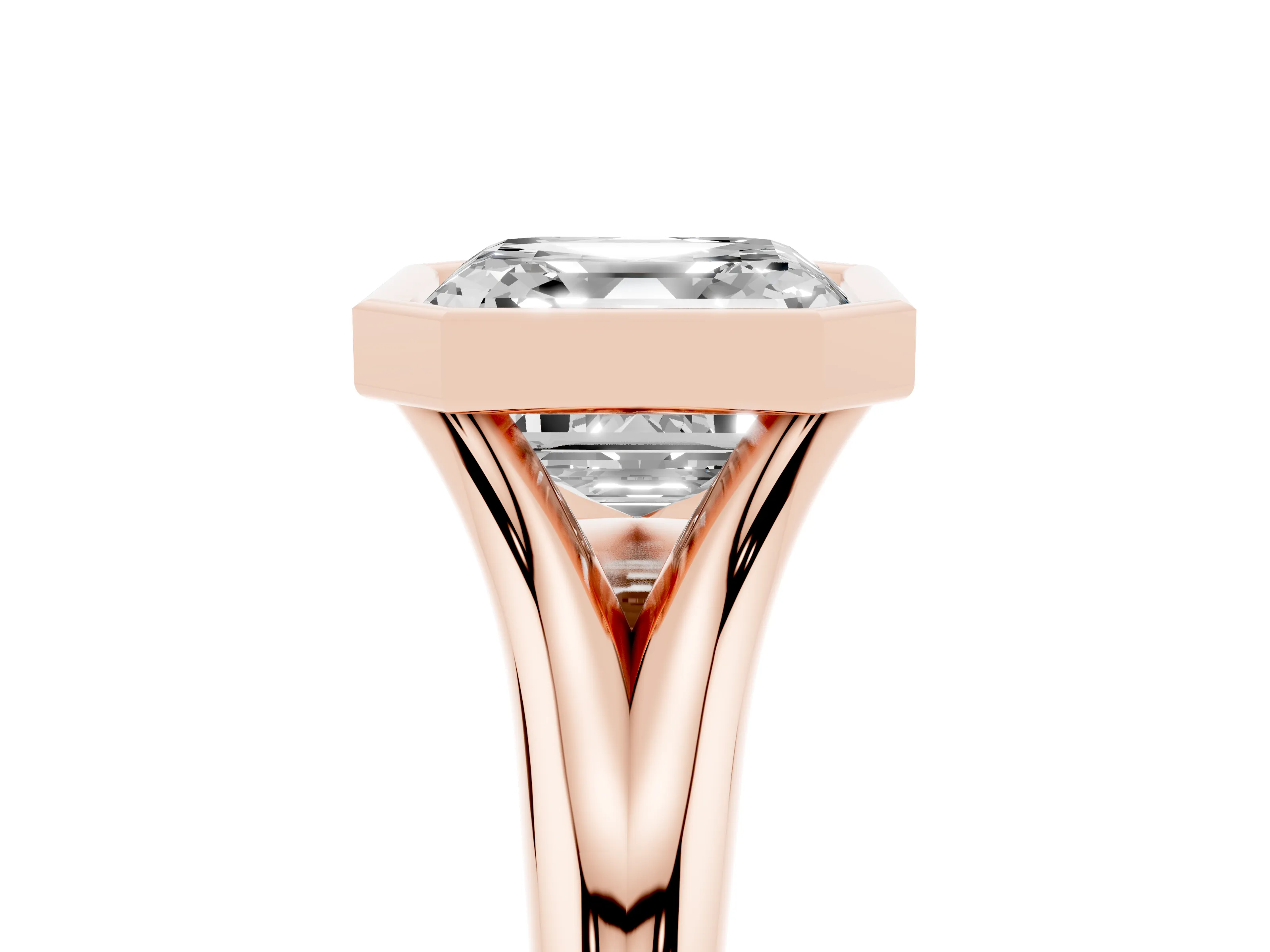 Bezel Set Asscher Cut Diamond Solitaire Ring Set in Rose gold with Smooth Band