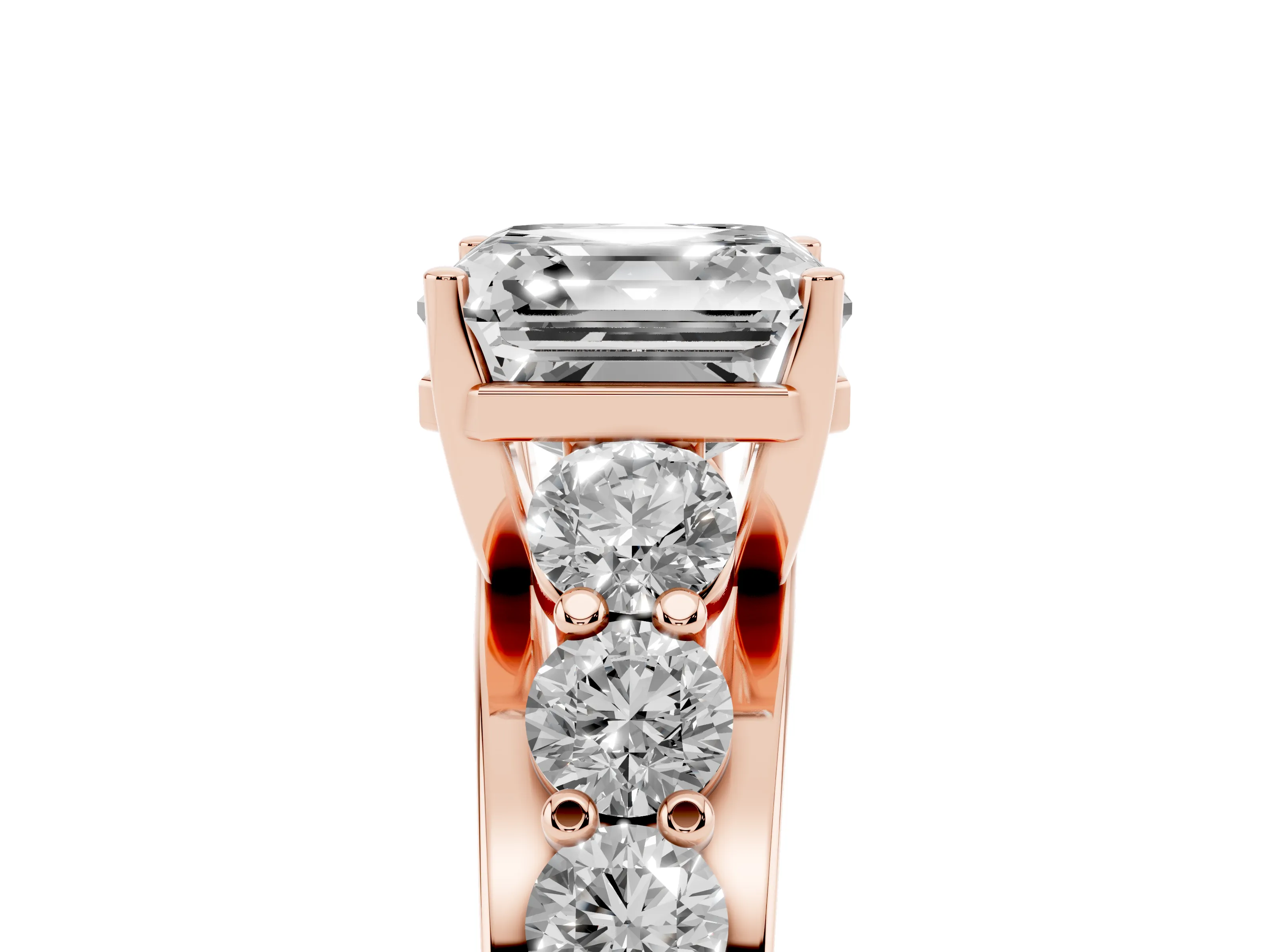 Asscher Cut Diamond Pavé Engagement Ring Set in Rose gold with Prong Setting