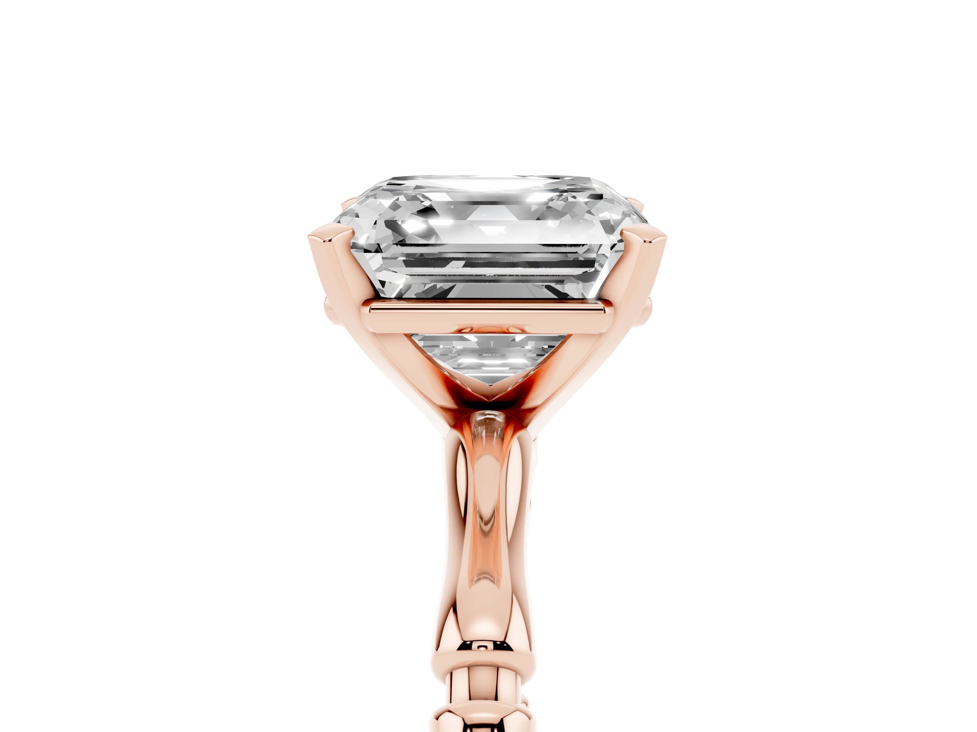 Asscher Cut Diamond Solitaire Ring Set in Rose gold with Bamboo Band and Prong Setting