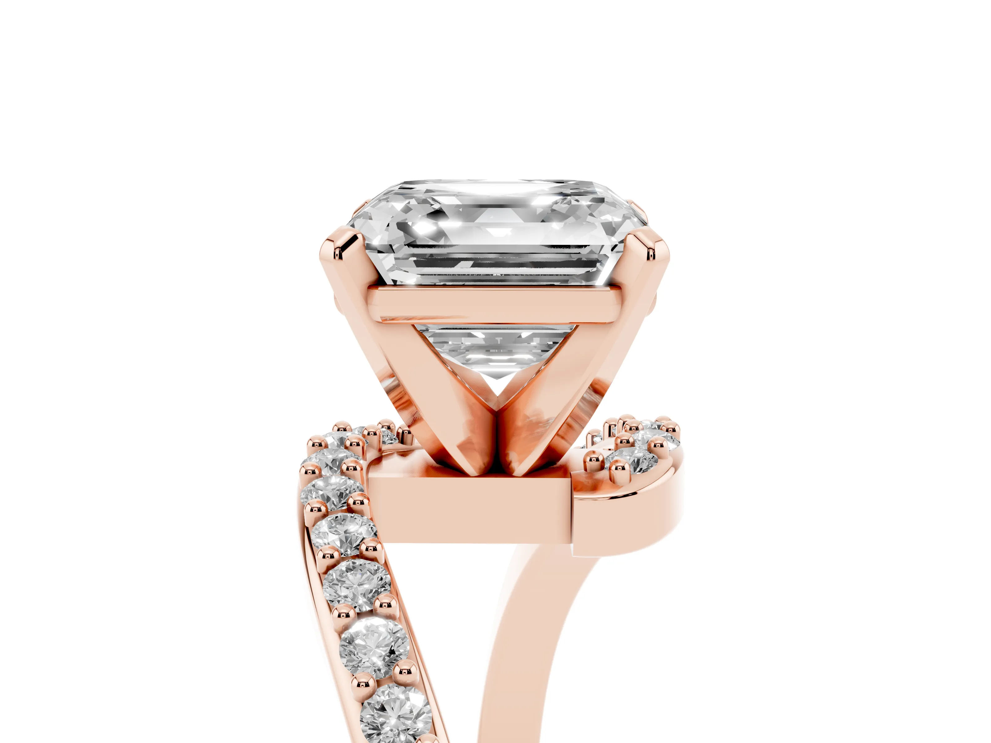 Asscher Cut Diamond Solitaire Ring Set in Rose gold with Pavé Twist Band and Prong Setting