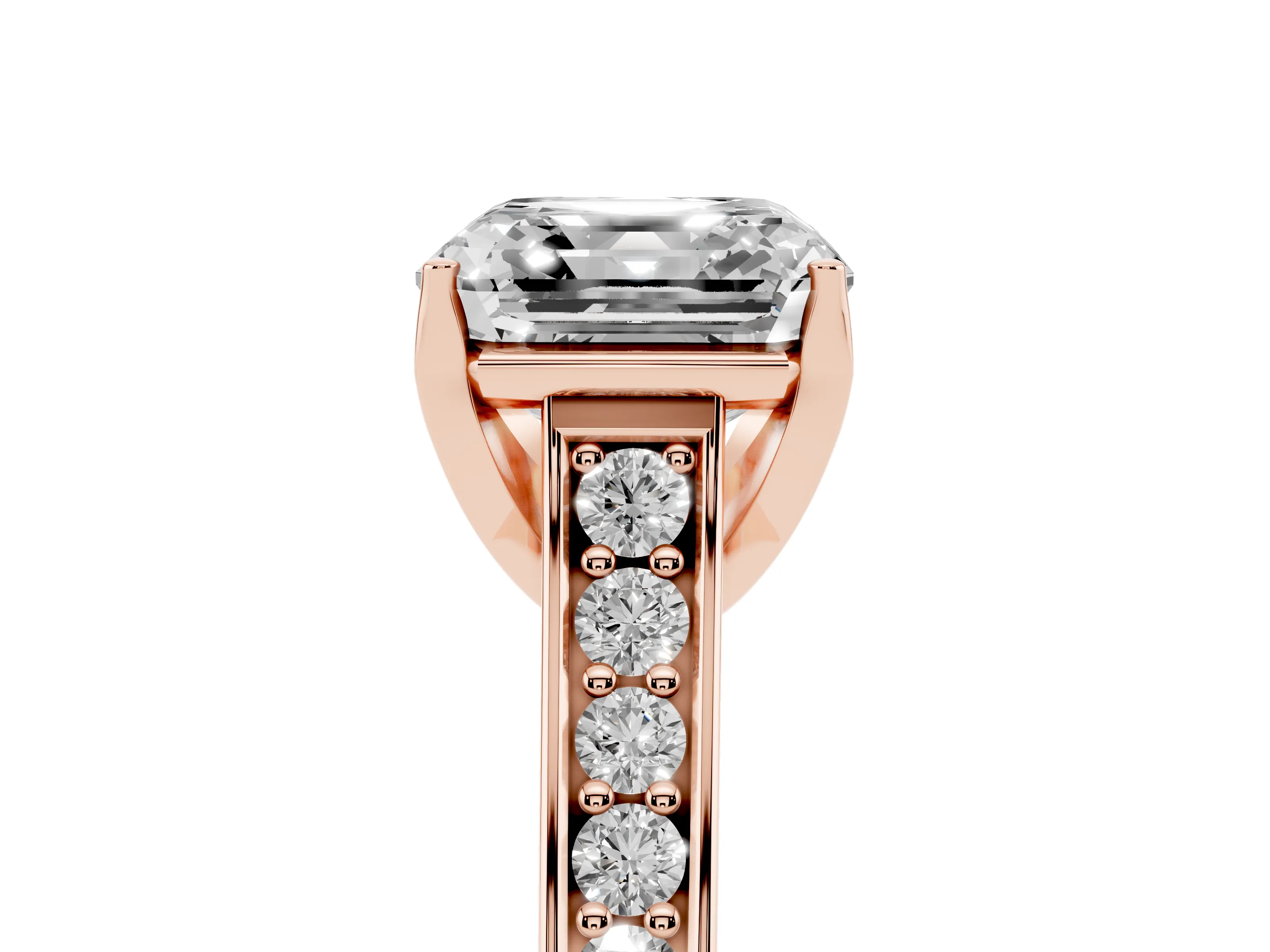 Asscher Cut Diamond Solitaire Pavé Engagement Ring Set in Rose gold with Prong Setting