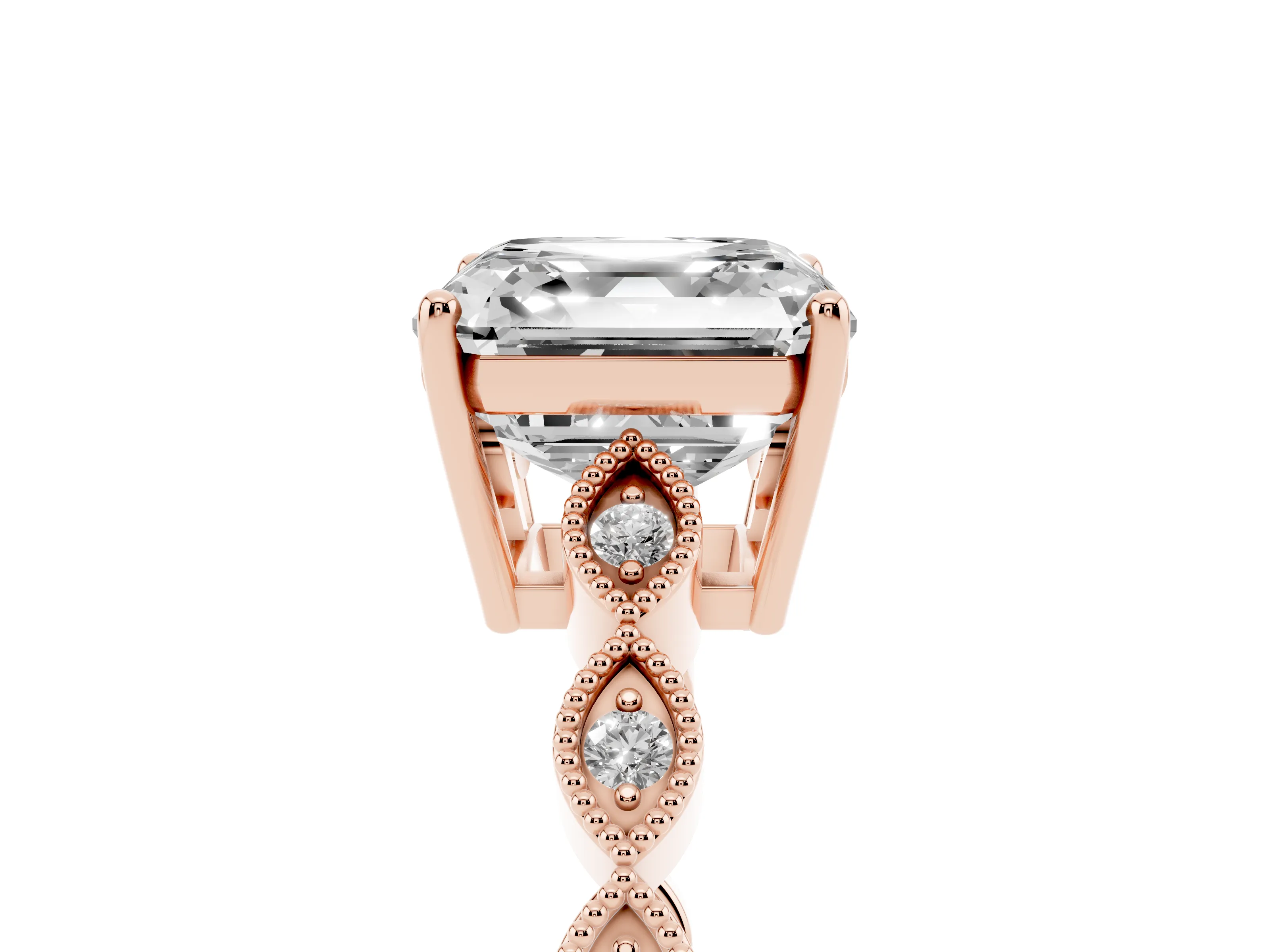 Asscher Cut Diamond Solitaire Ring Set in Rose gold with Infinity Twist Pavé Band