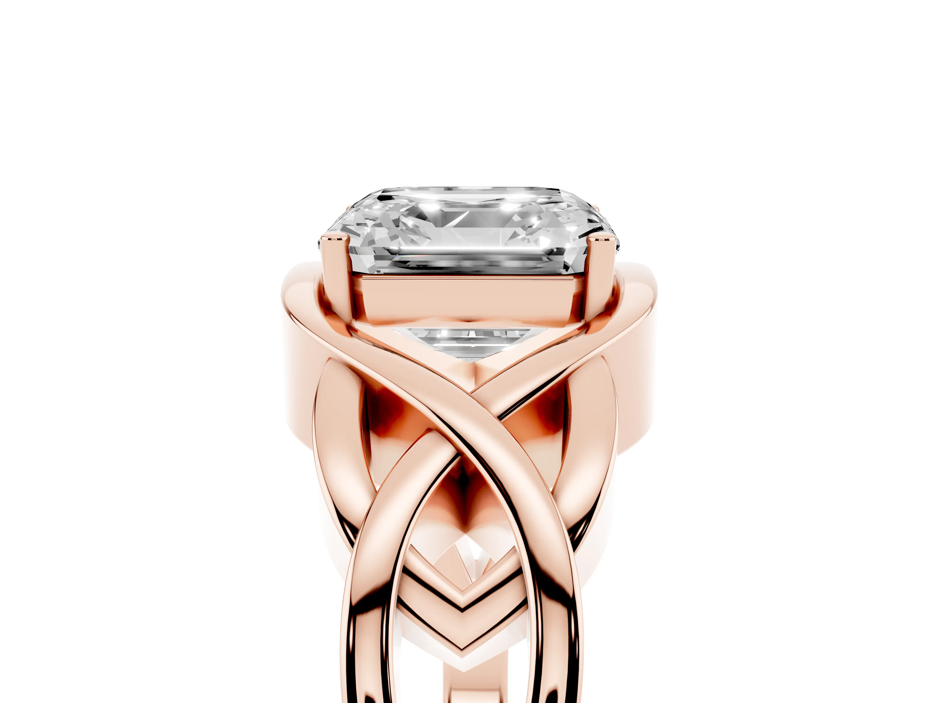 Asscher Cut Diamond Solitaire Ring Set in Rose gold with Intertwined Band