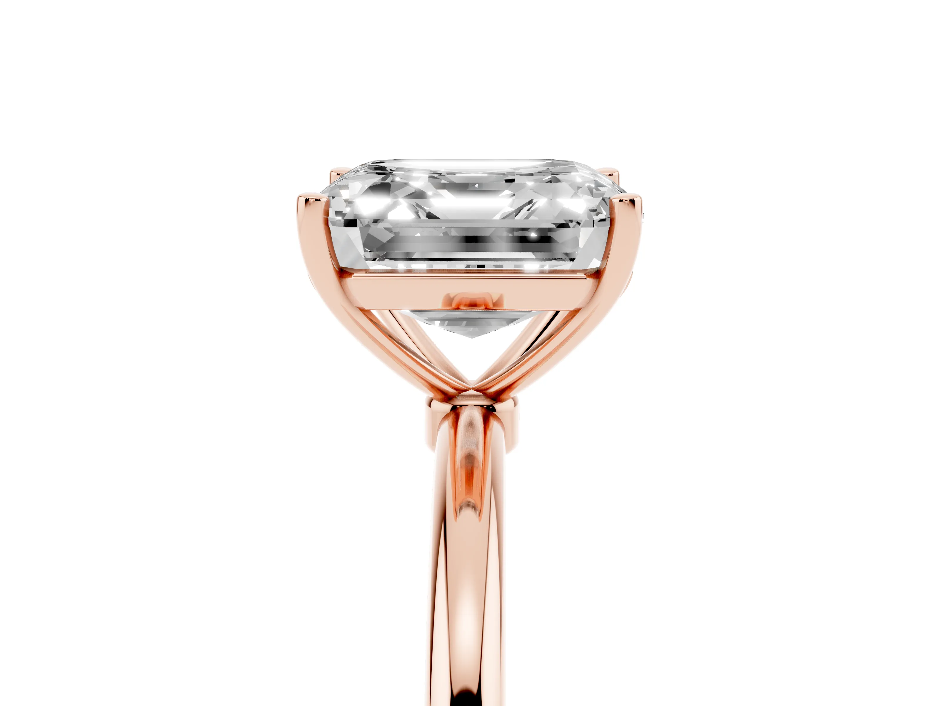 Asscher Cut Diamond Solitaire Engagement Ring Set in Rose gold with Thin Band and Prong Setting