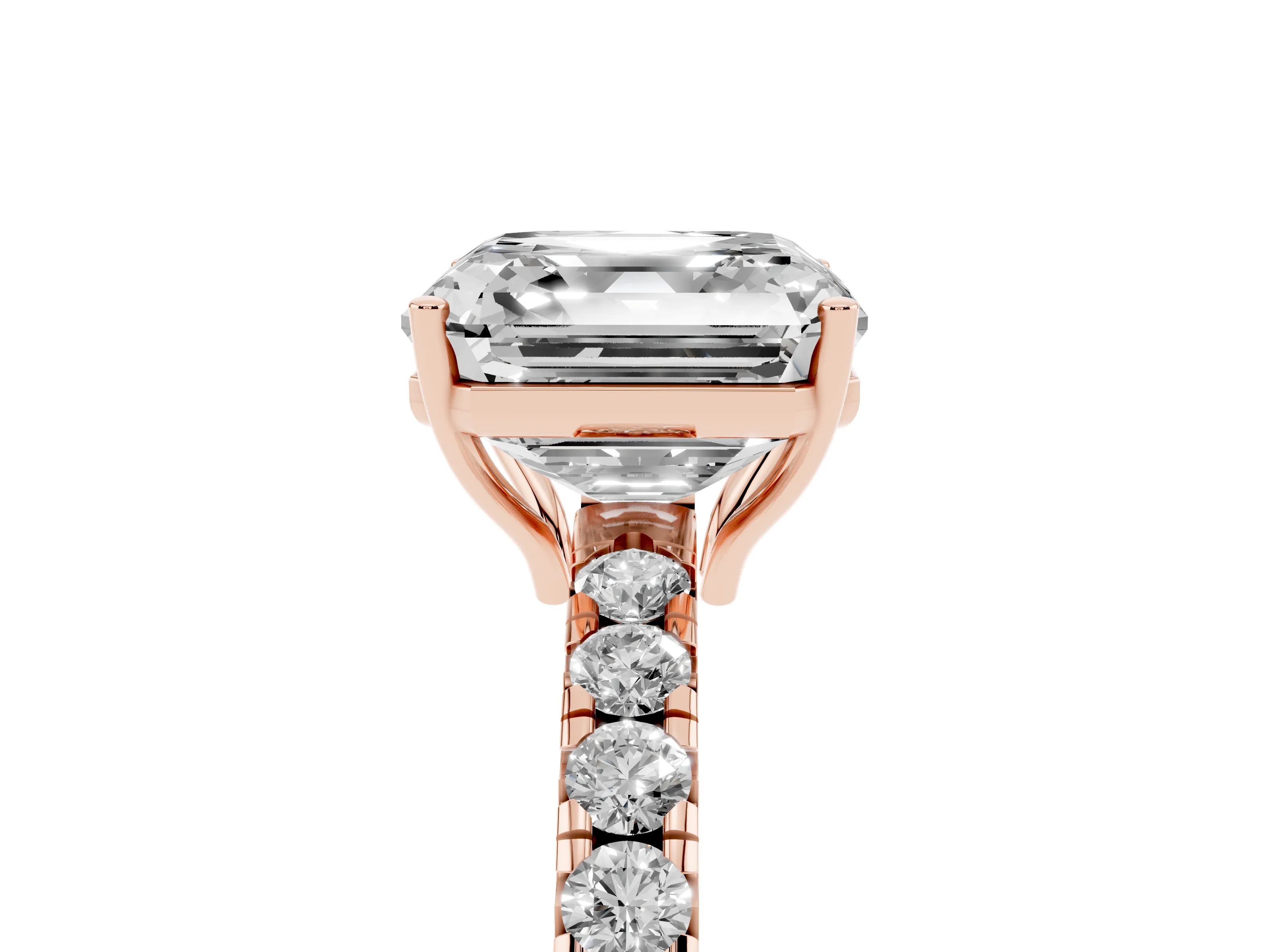 Asscher Cut Diamond Pavé Solitaire Engagement Ring Set in Rose gold with Prong Setting