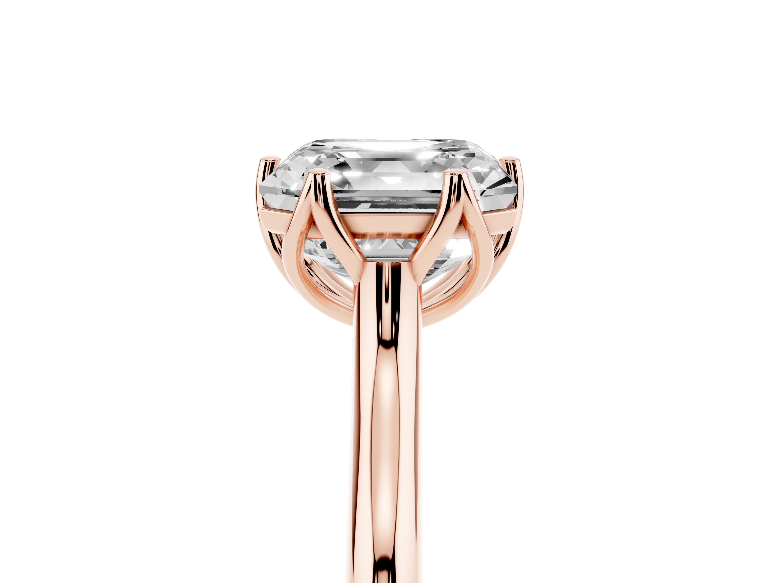 Asscher Cut Diamond Solitaire Cathedral Ring Set in Rose gold with Prong Setting