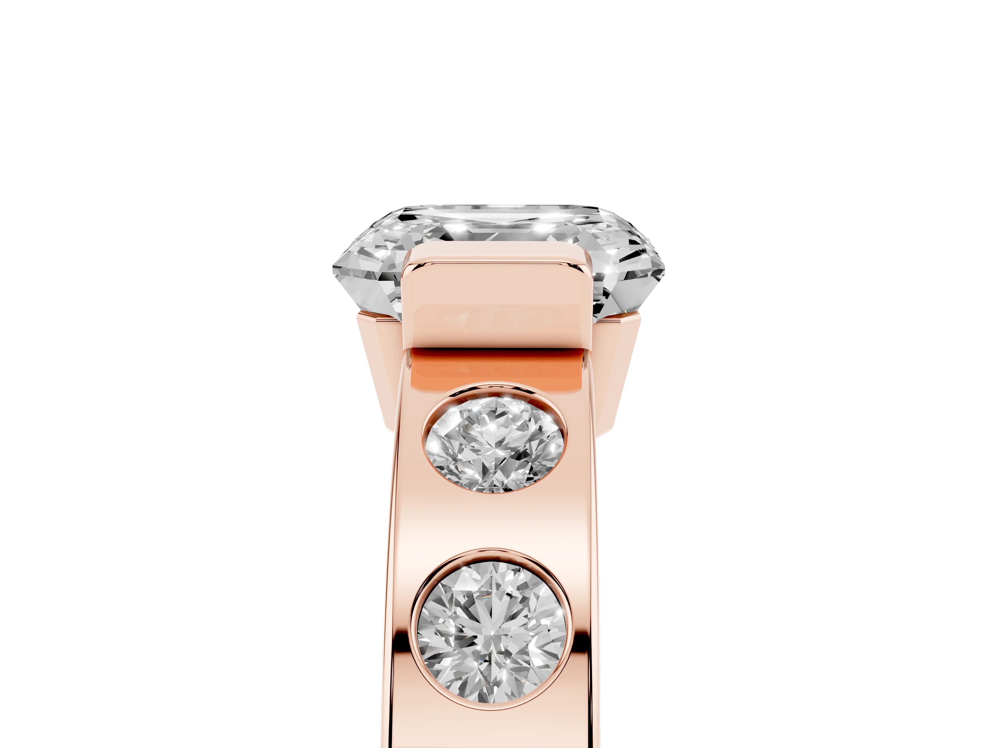 Asscher Cut Diamond Channel-Set Band Ring Set in Rose gold with Bezel Prong Setting