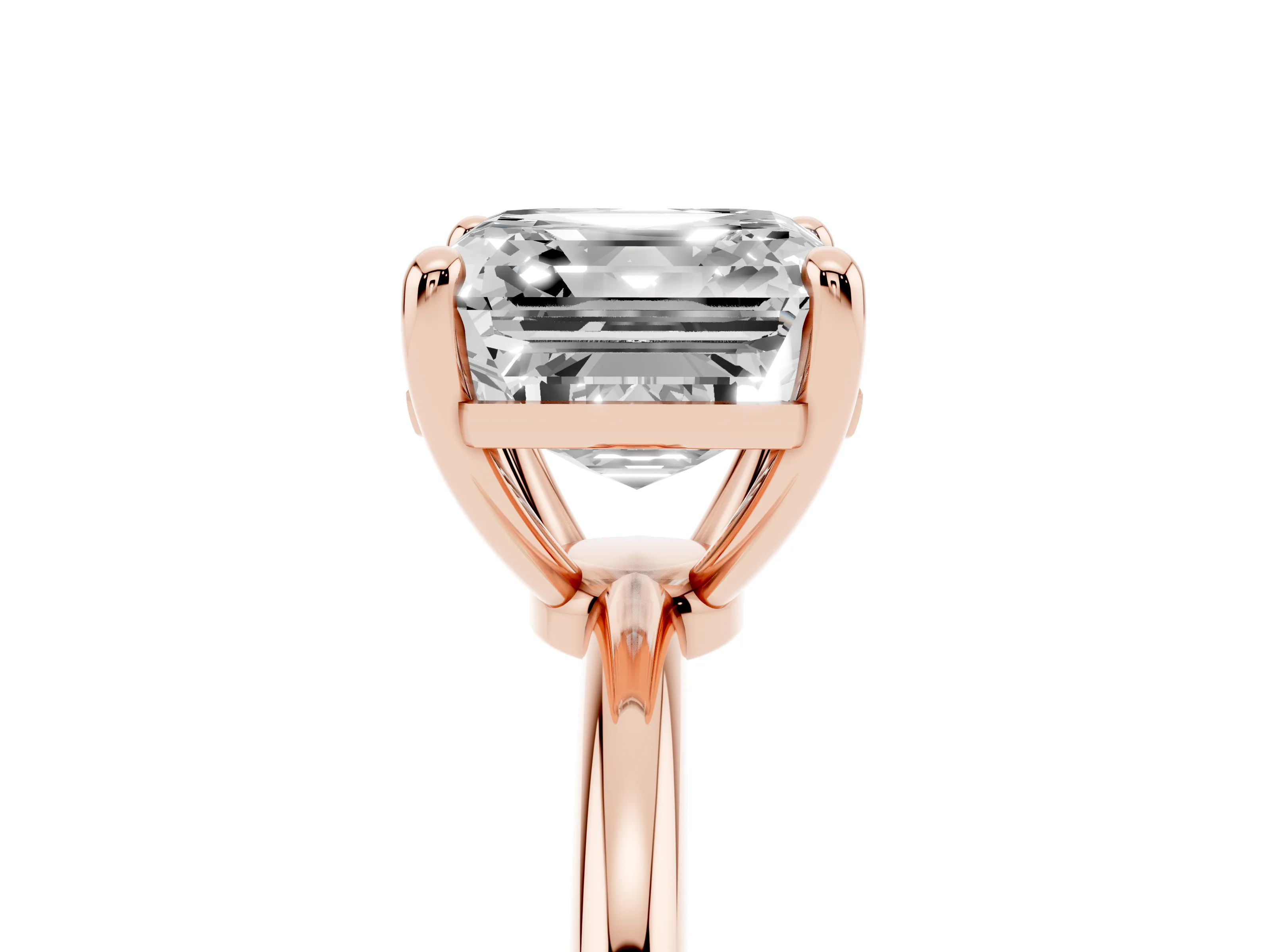 Asscher Cut Diamond Solitaire Ring Set in Rose gold with Secure Prong Setting on a Classic Band
