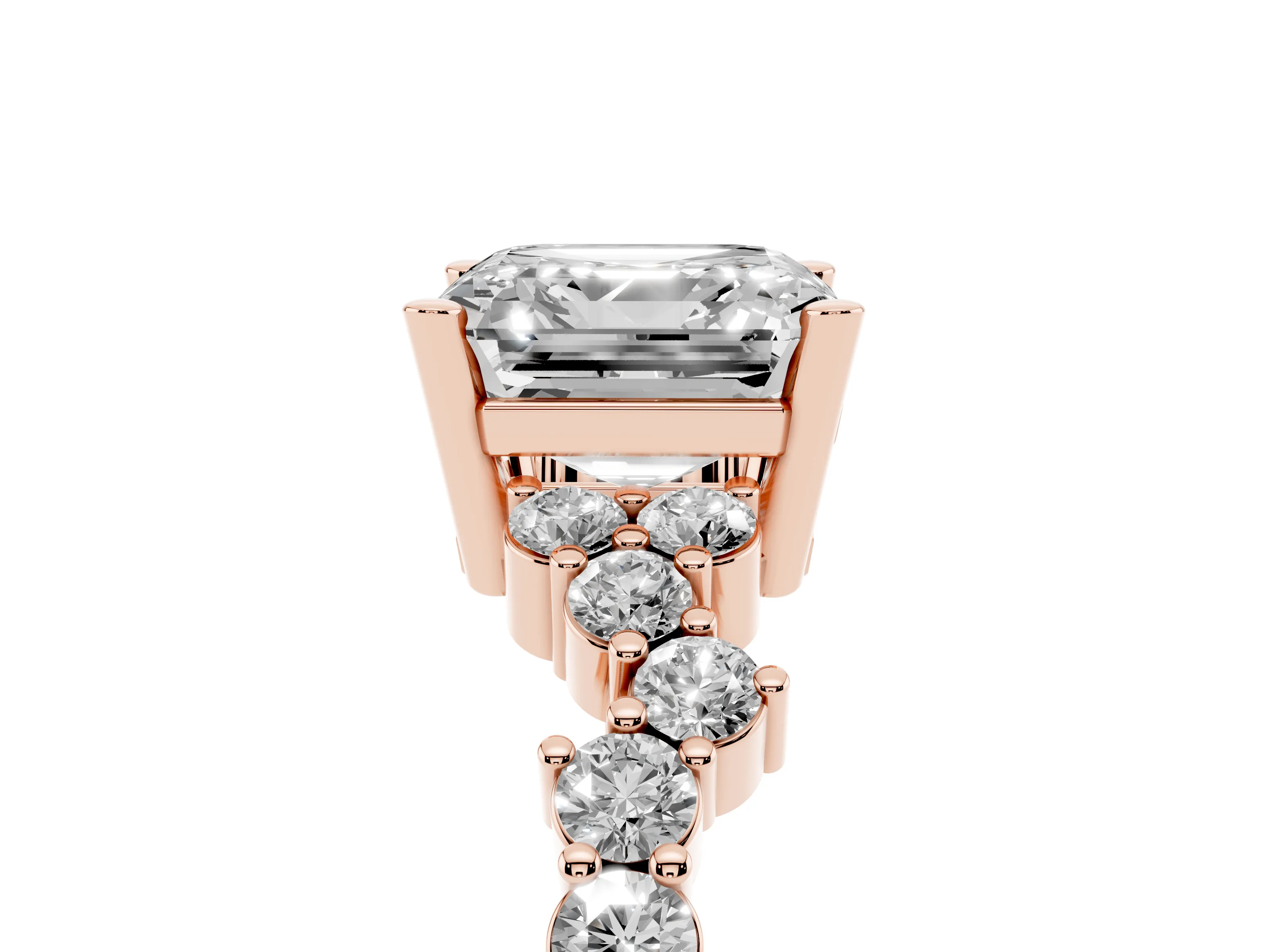 Asscher Cut Diamond Ring Set in Rose gold with Scattered Round Accents