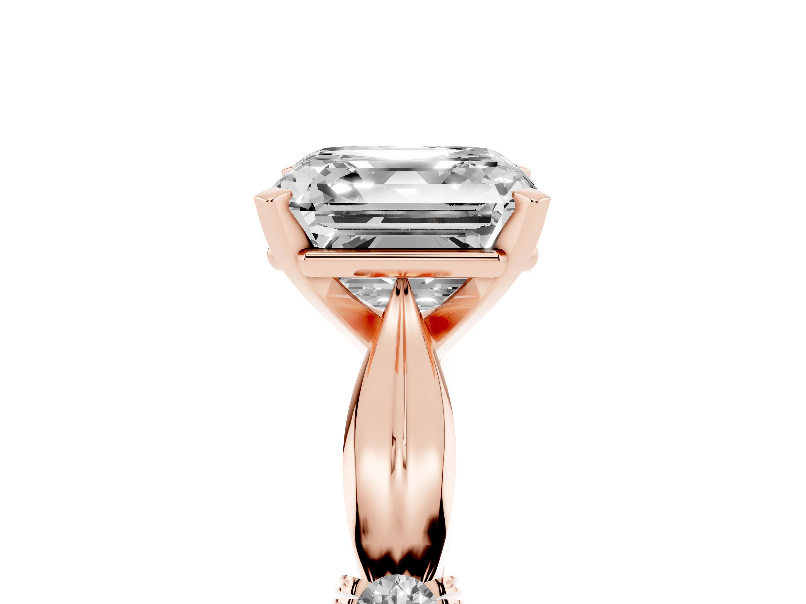 Asscher Cut Diamond Solitaire Twisted Band Ring Set in Rose gold with Accent Stones and Prong Setting