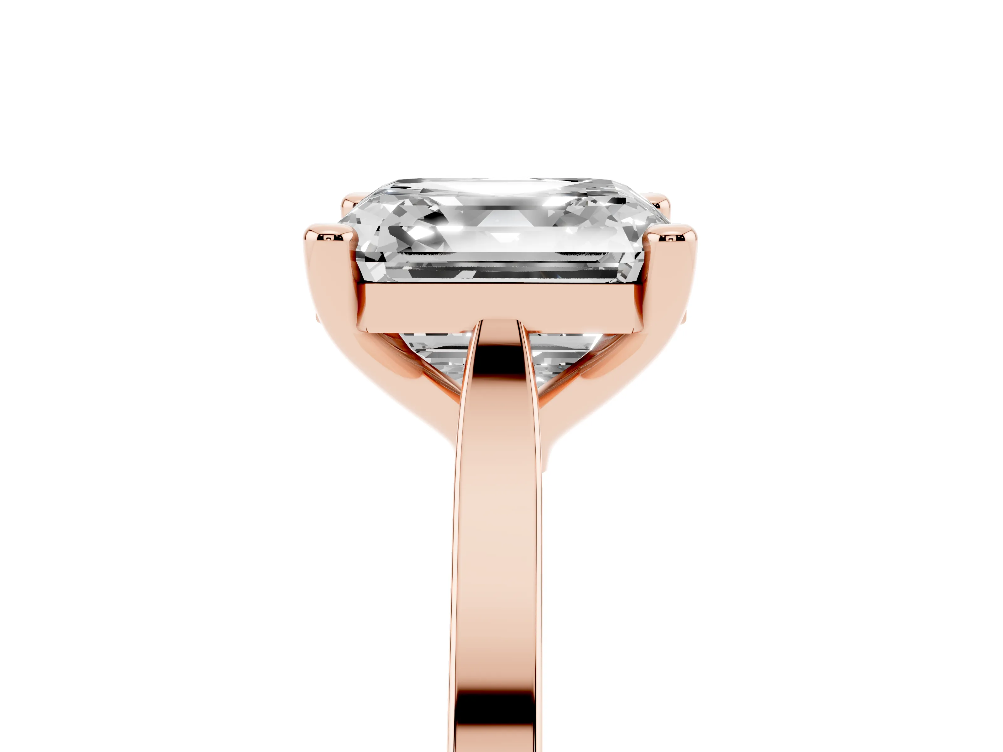 Asscher Cut Diamond Solitaire Ring Set in Rose gold with Prong Setting and Tapered Band