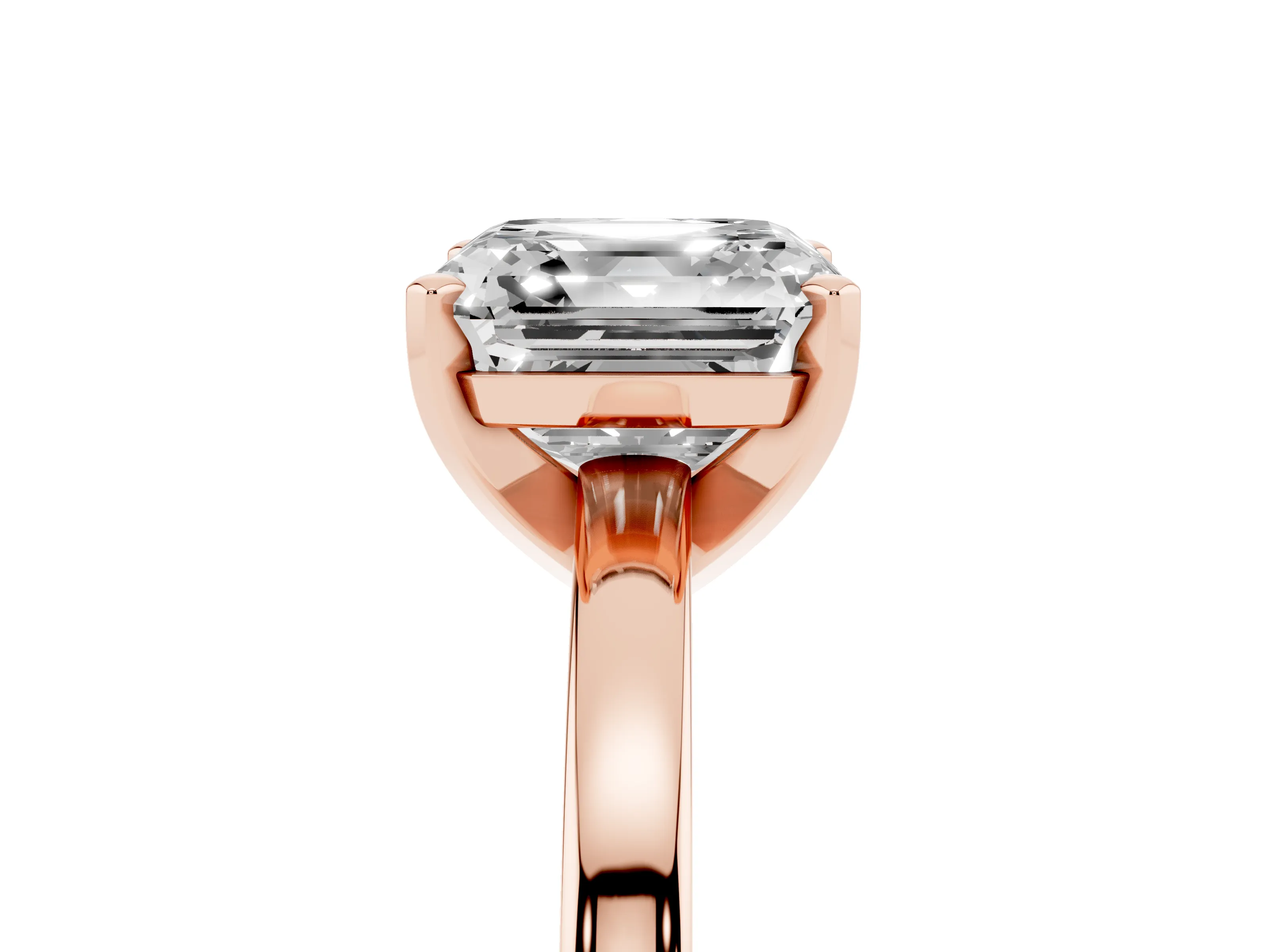 Asscher Cut Diamond Solitaire Engagement Ring Set in Rose gold with Prong Setting on a Classic Band