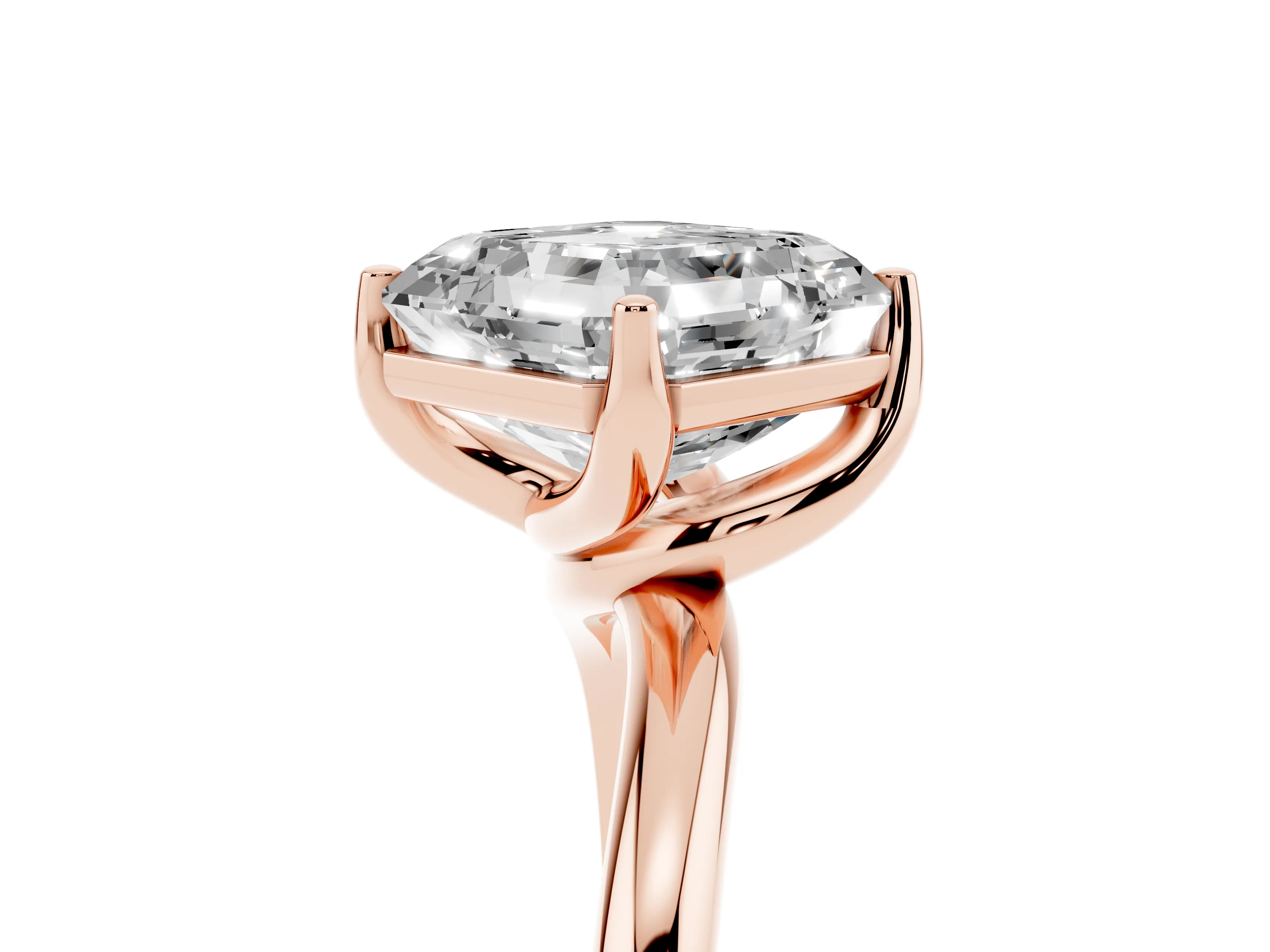 Asscher Cut Diamond Solitaire Engagement Ring Set in Rose gold with Classic Plain Band