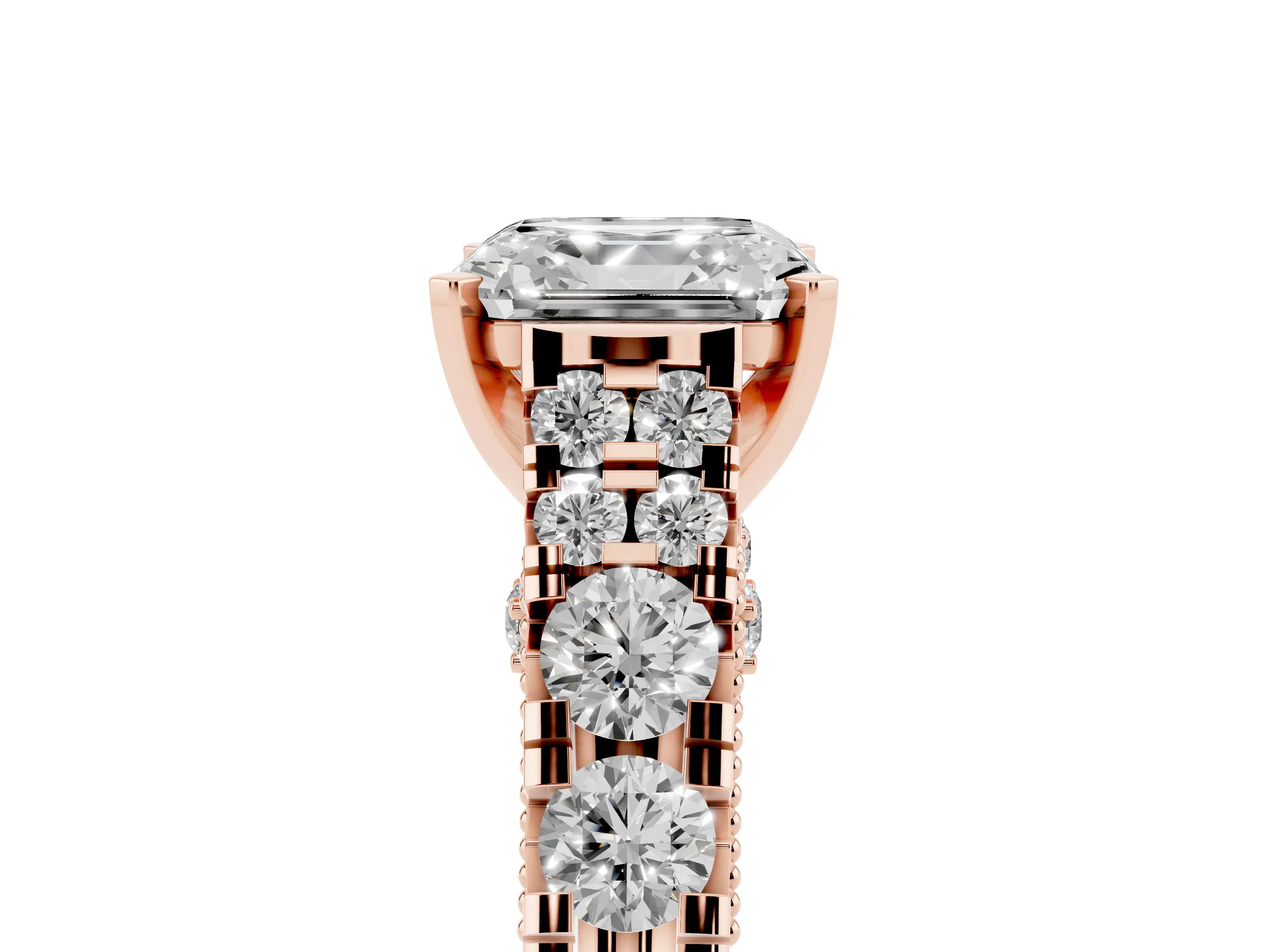 Asscher Cut Diamond Classic Solitaire Ring Set in Rose gold with Pavé Band and Prong Setting