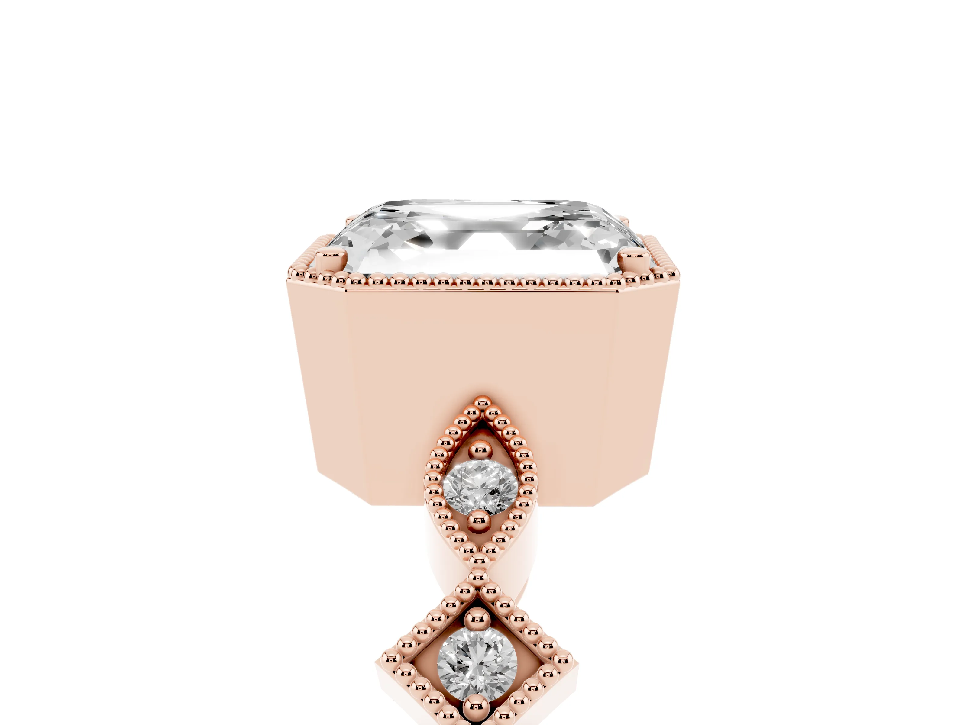 Asscher Cut Diamond Milgrain Marquise Twist Band Ring Set in Rose gold with Prong Setting