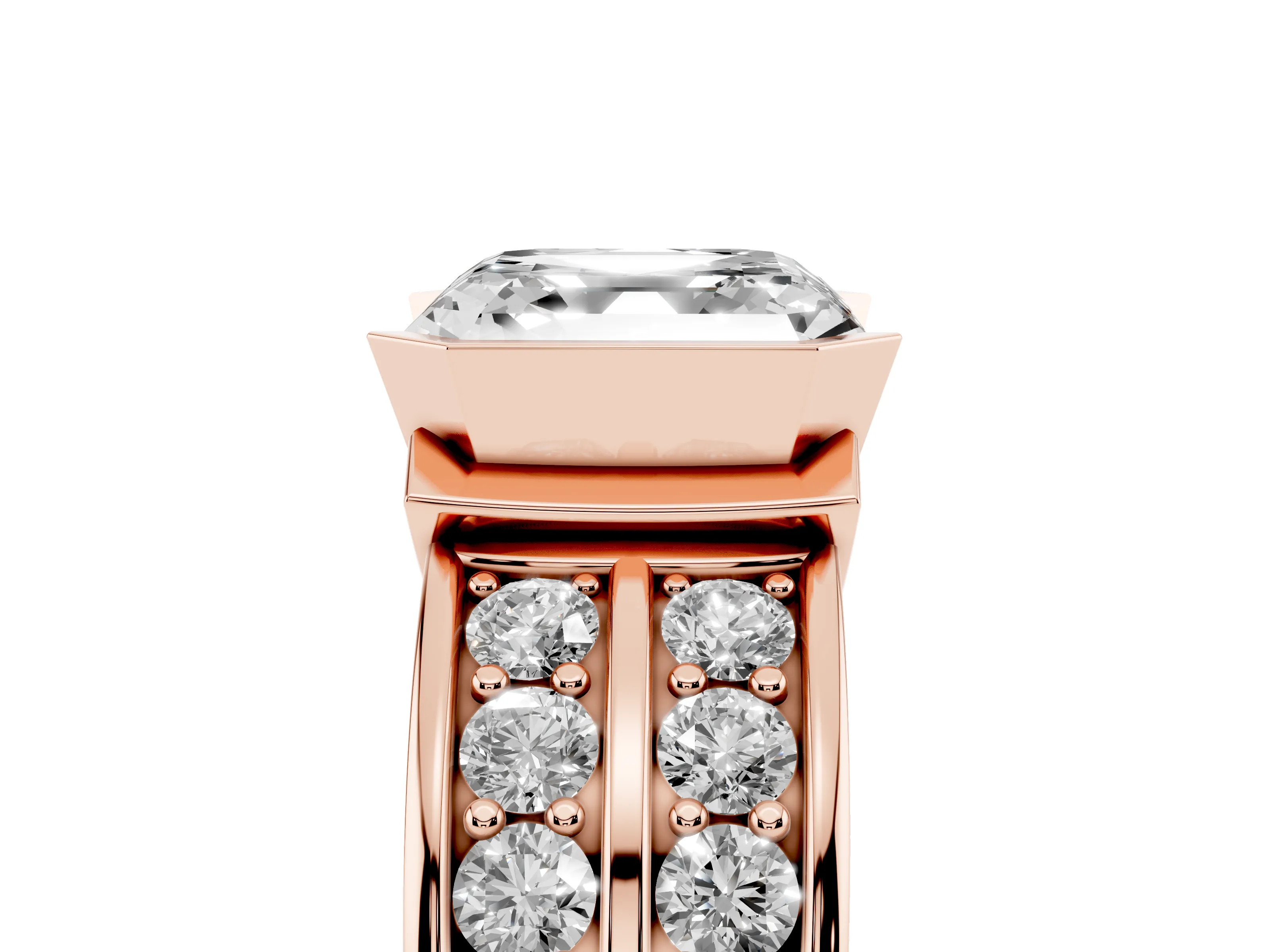 Asscher Cut Diamond Wide Channel Set Band Ring Set in Rose gold with Bezel Setting