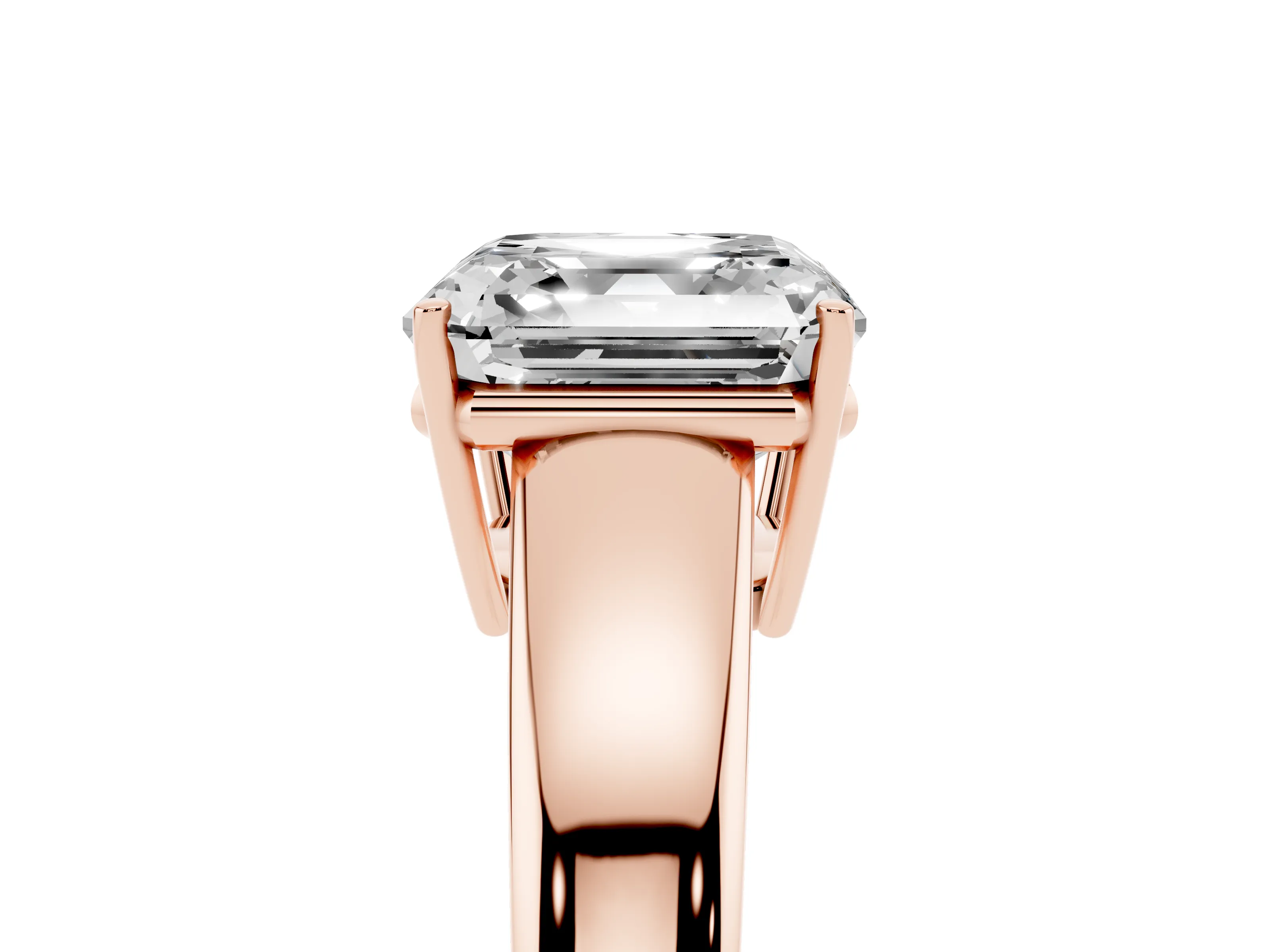 Asscher Cut Diamond Solitaire Ring Set in Rose gold with Tapered Band and Prong Setting