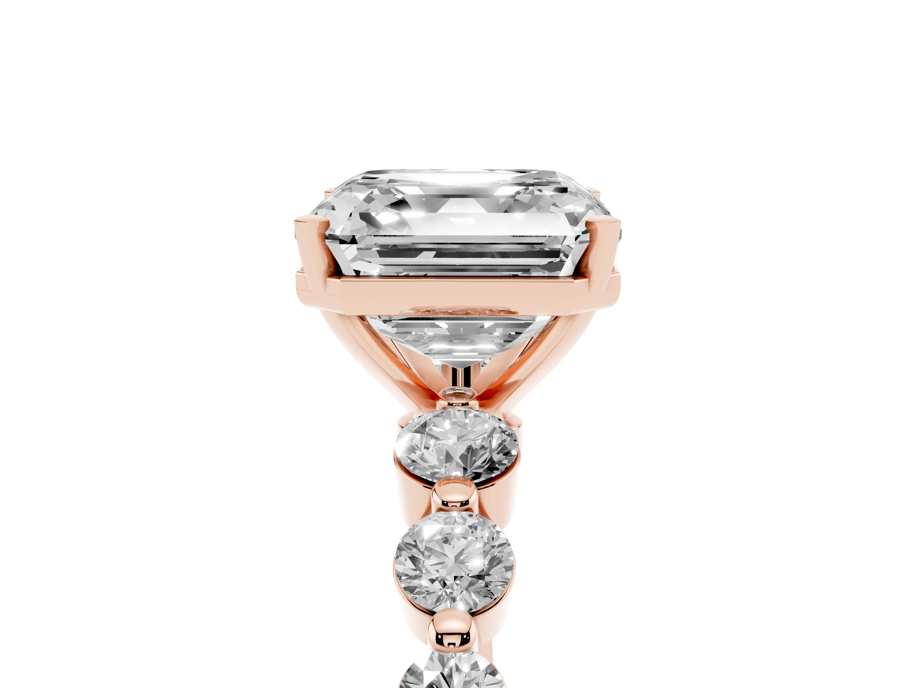 Asscher Cut Diamond Solitaire Ring Set in Rose gold with Pavé Band and Prong Setting