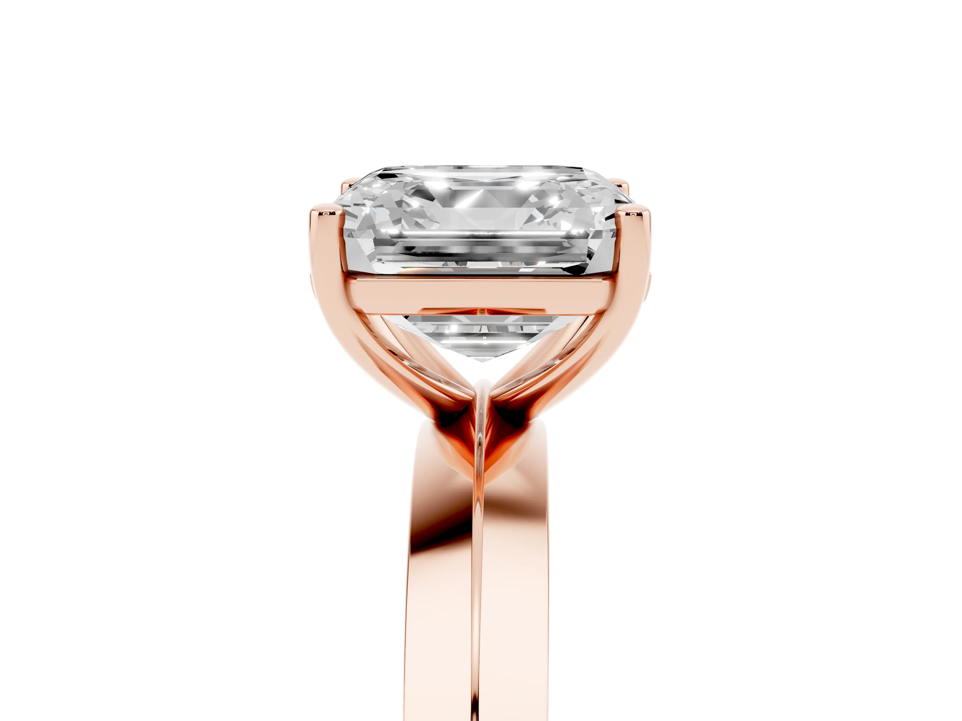 Asscher Cut Diamond Solitaire Engagement Ring Set in Rose gold with Flat Band and Prong Setting