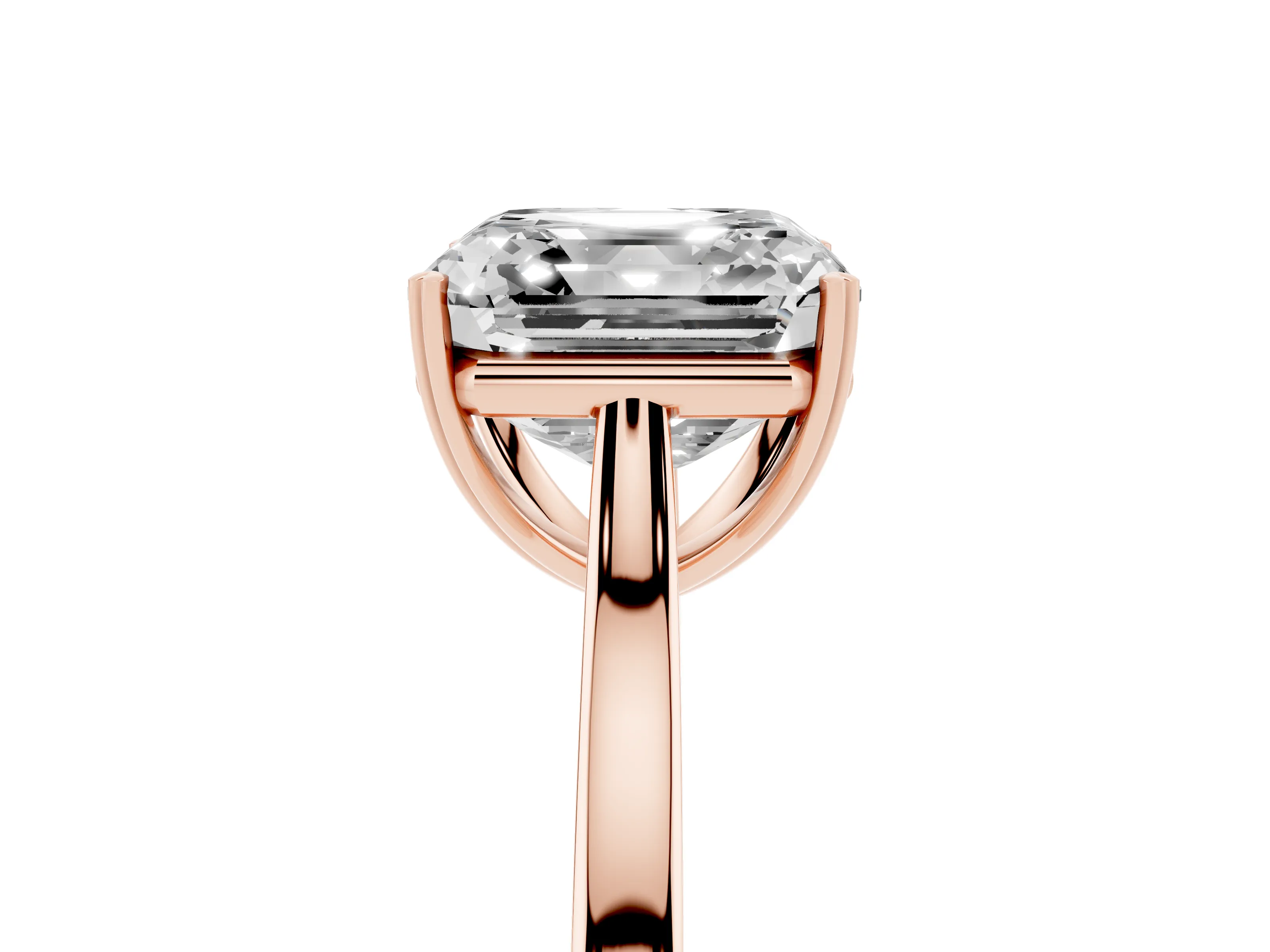 Asscher Cut Diamond Solitaire Heart Prong Engagement Ring Set in Rose gold with Tapered Band