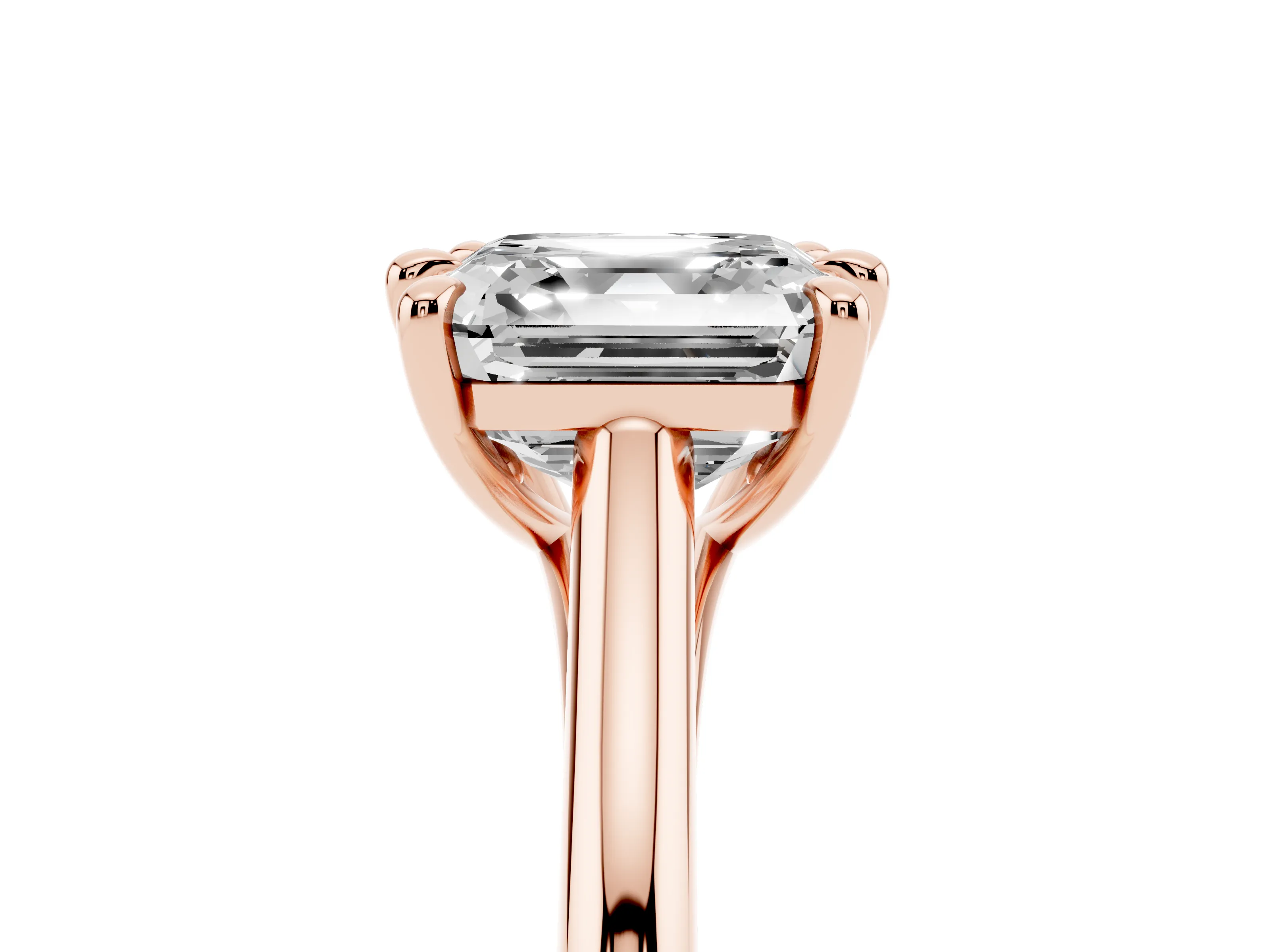 Asscher Cut Diamond Solitaire Engagement Ring Set in Rose gold with Prong Setting and Plain Classic Band