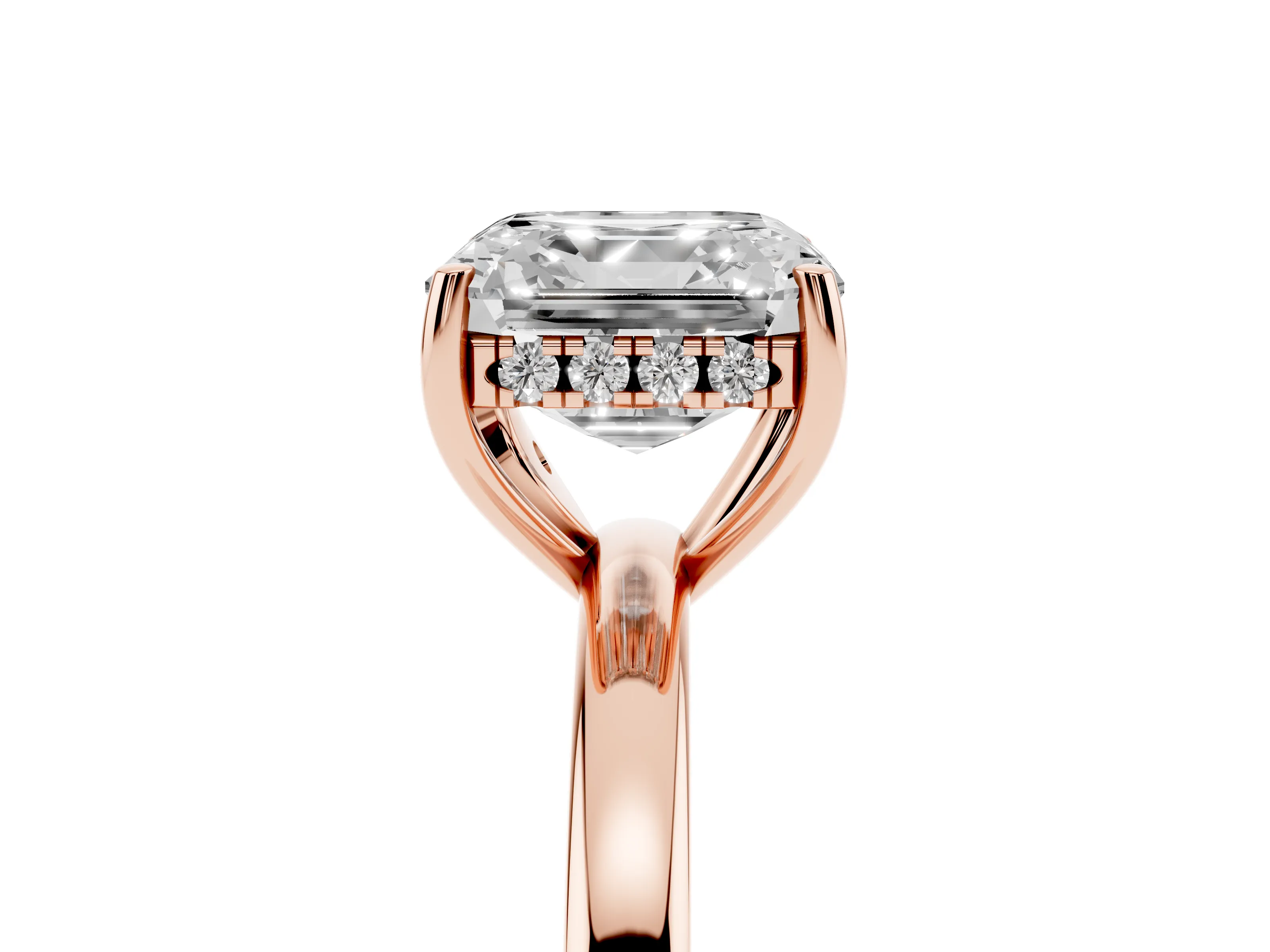 Asscher Cut Diamond Solitaire Ring Set in Rose gold with Plain Band and Prong Setting