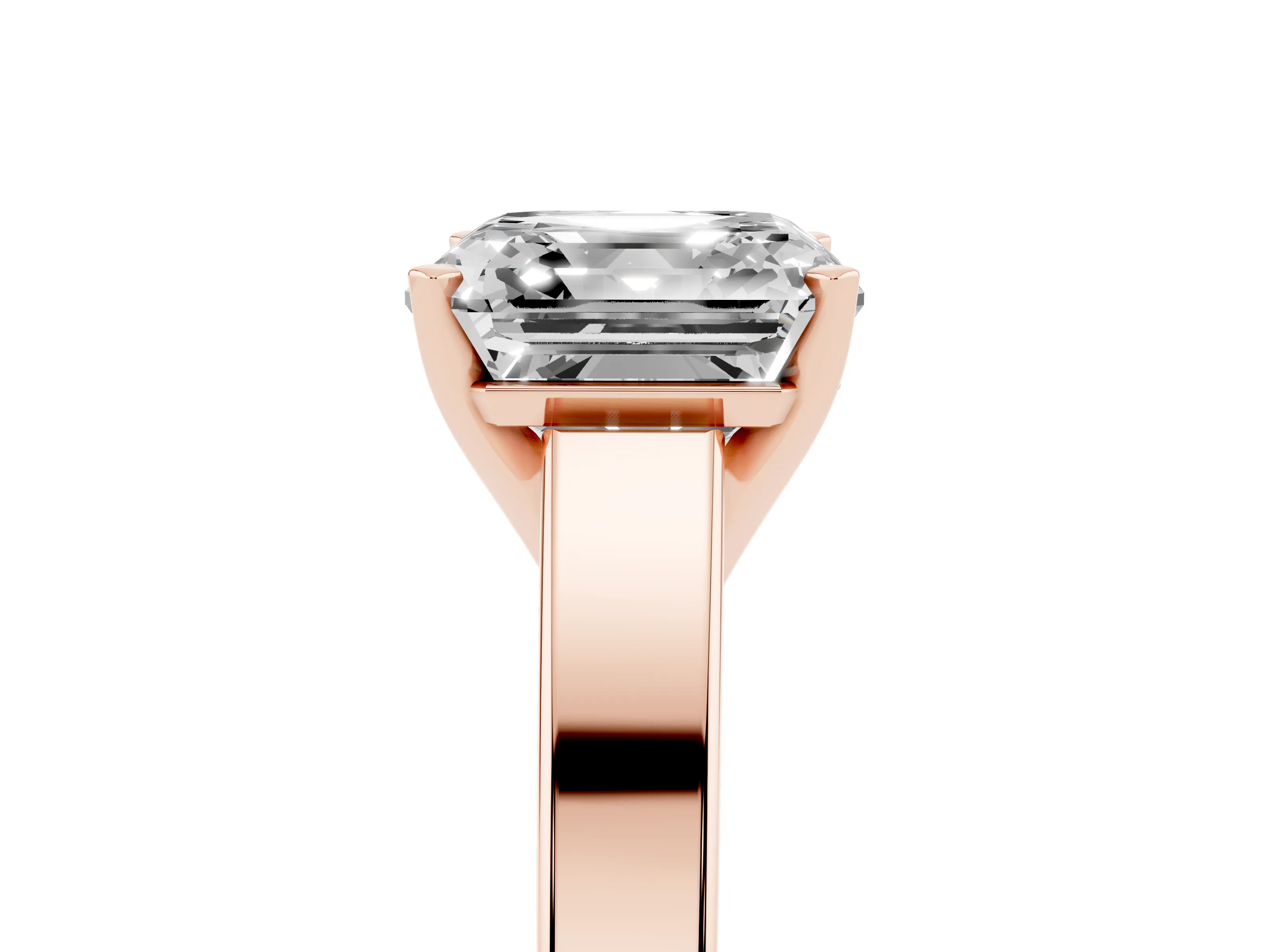 Asscher Cut Diamond Solitaire Engagement Ring Set in Rose gold with Prong Setting and Tapered Band