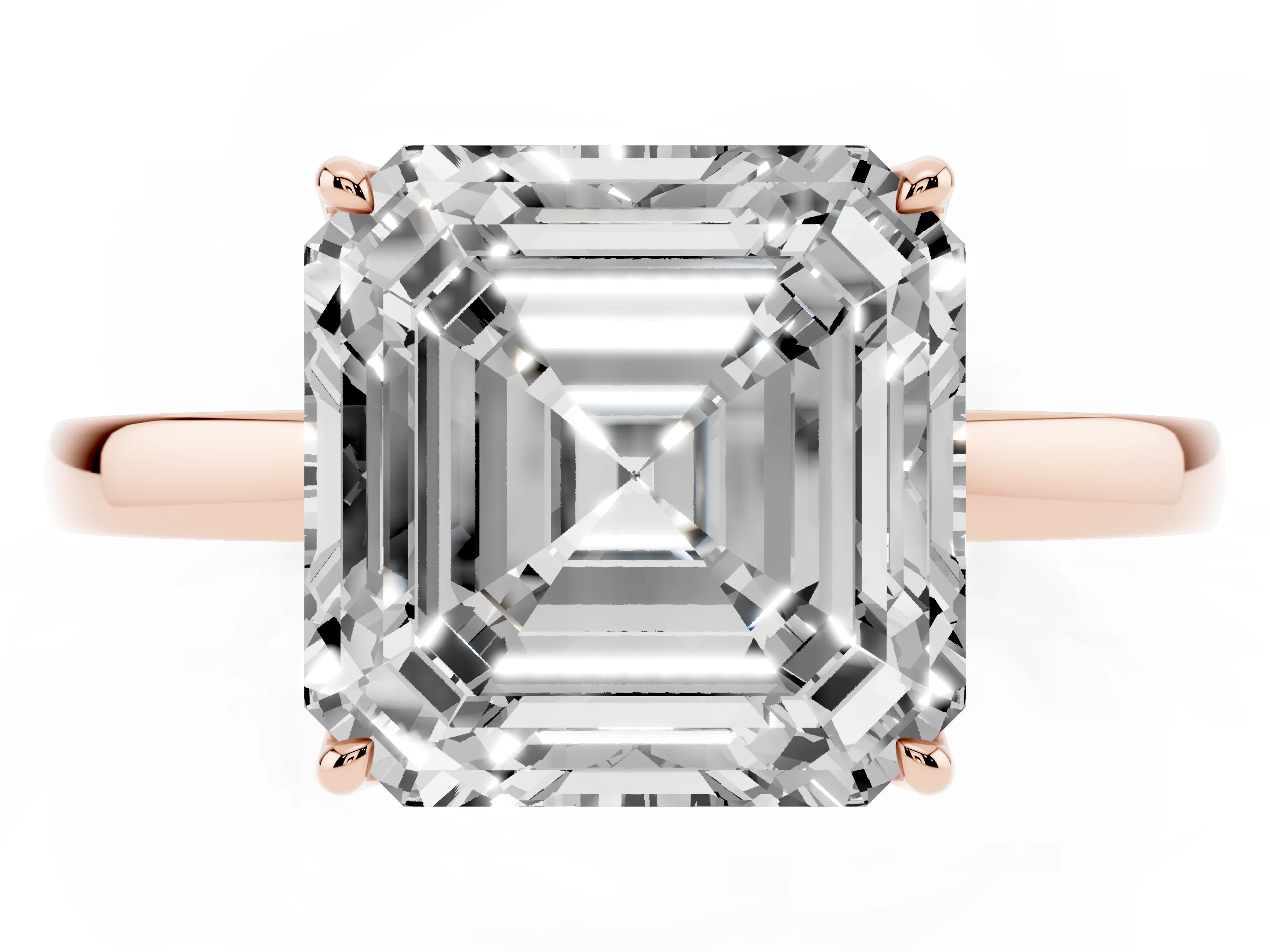Asscher Cut Diamond Solitaire Ring Set in Rose gold with Prong Setting and Thin Polished Band