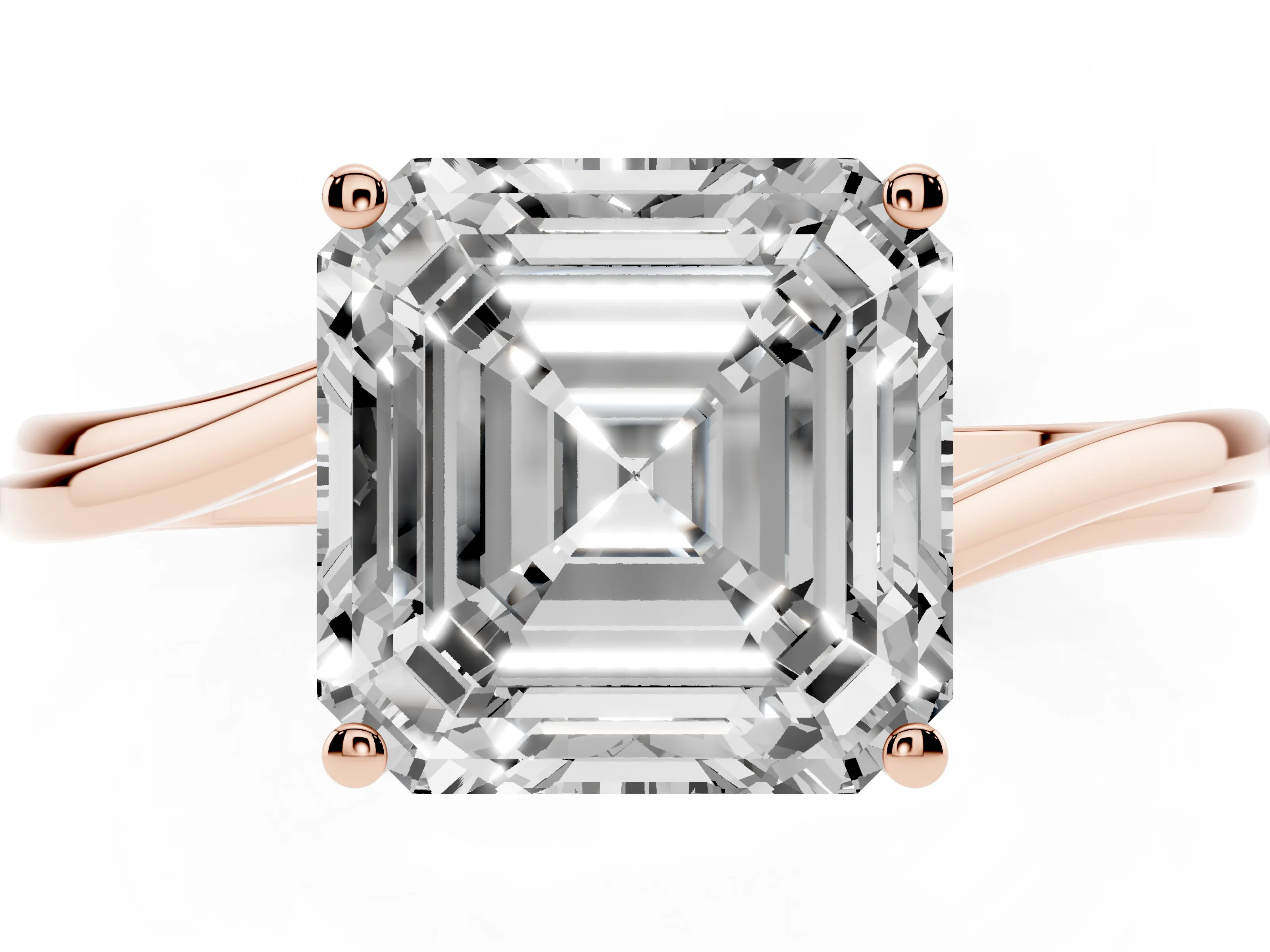 Asscher Cut Diamond Solitaire Twist Band Ring Set in Rose gold with Prong Setting