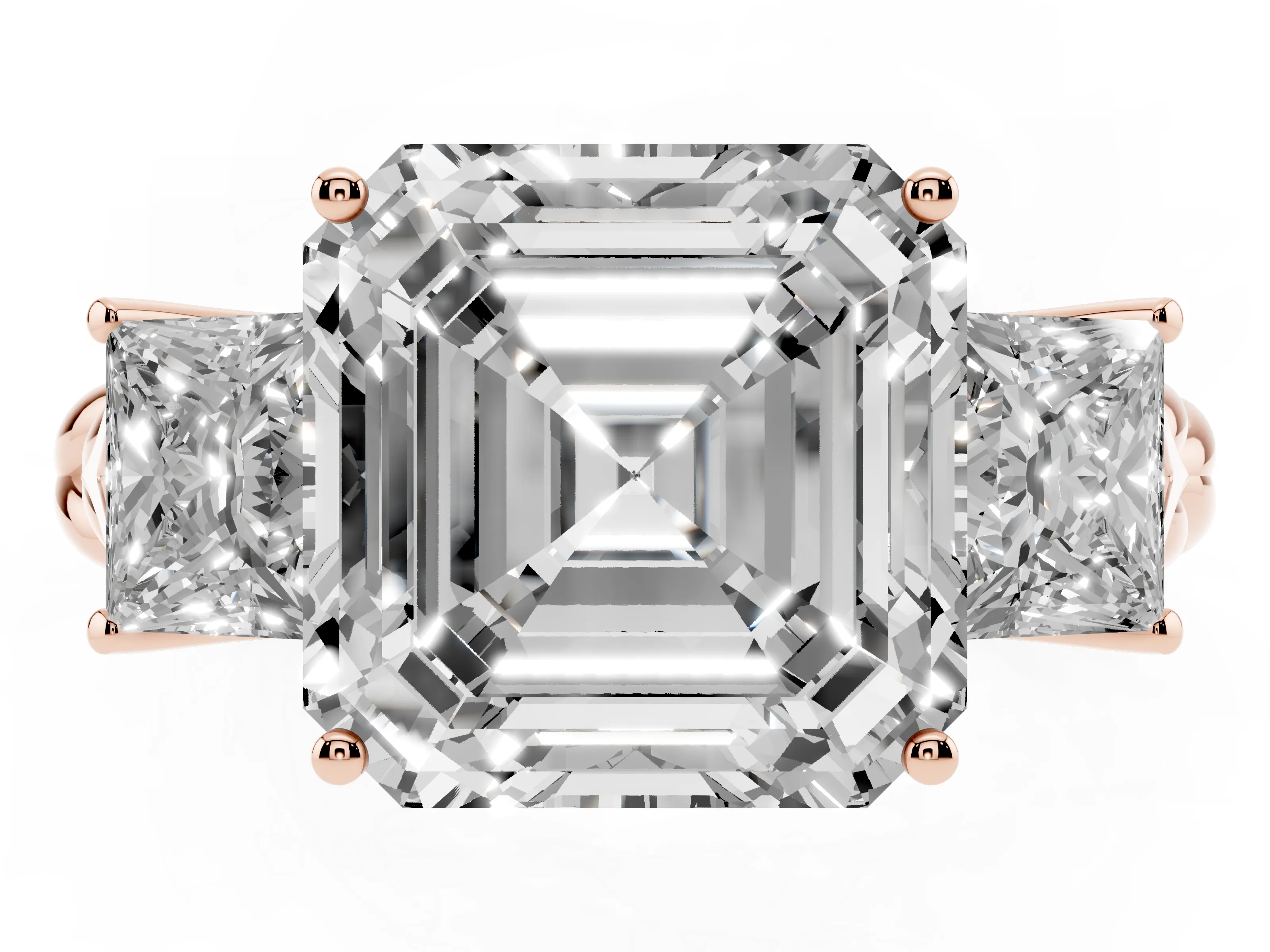 Asscher Cut Diamond Three-Stone Ring Set in Rose gold with Braided Band