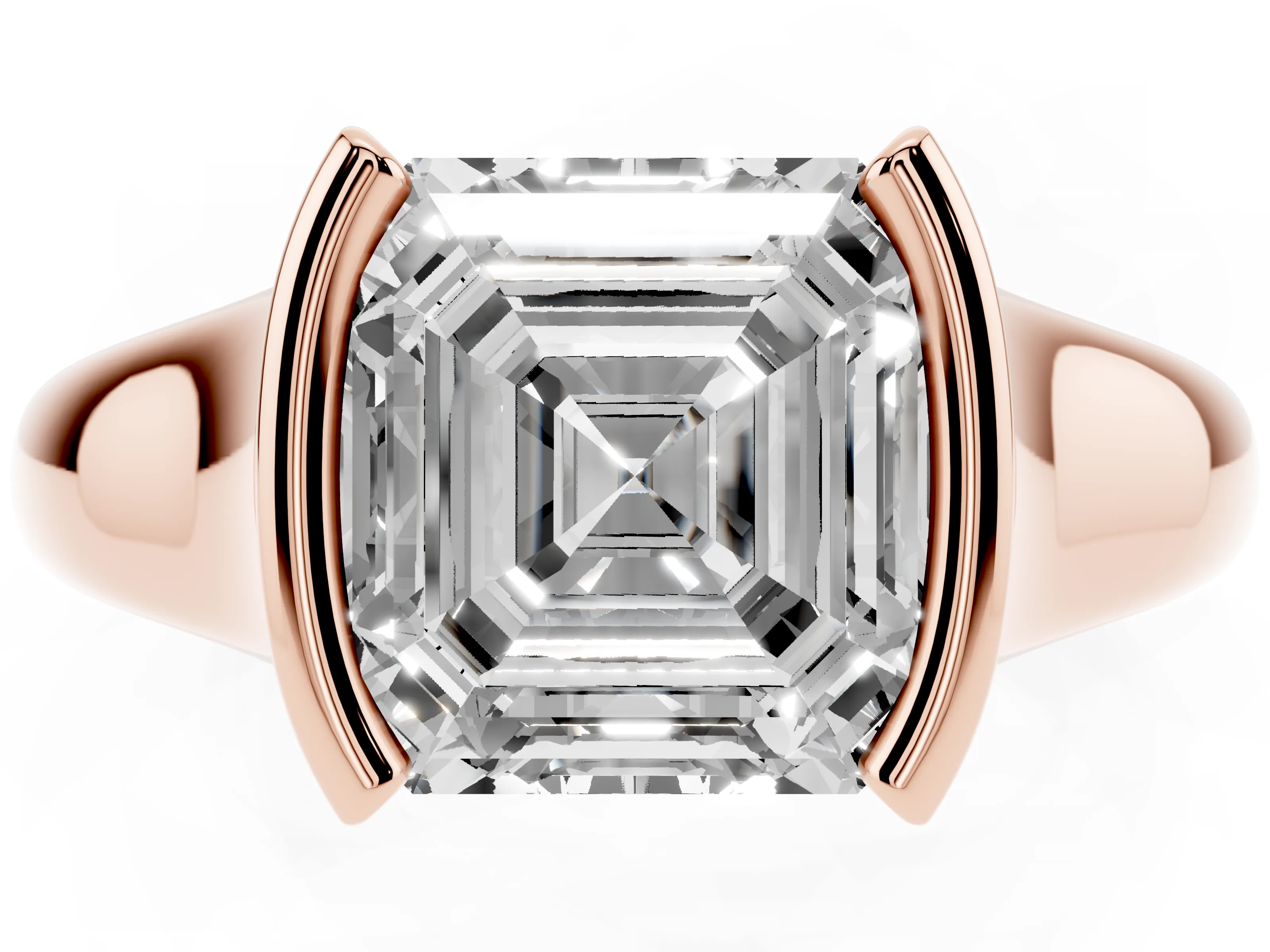 Asscher Cut Diamond Solitaire Tension Set Ring Set in Rose gold with Split Shank Band