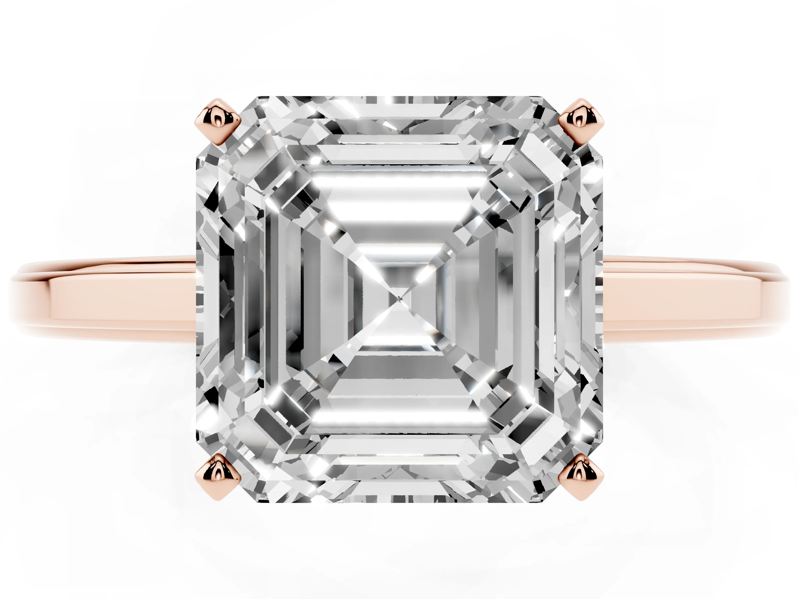 Asscher Cut Diamond Solitaire Ring Set in Rose gold with Prong Setting and Classic Band