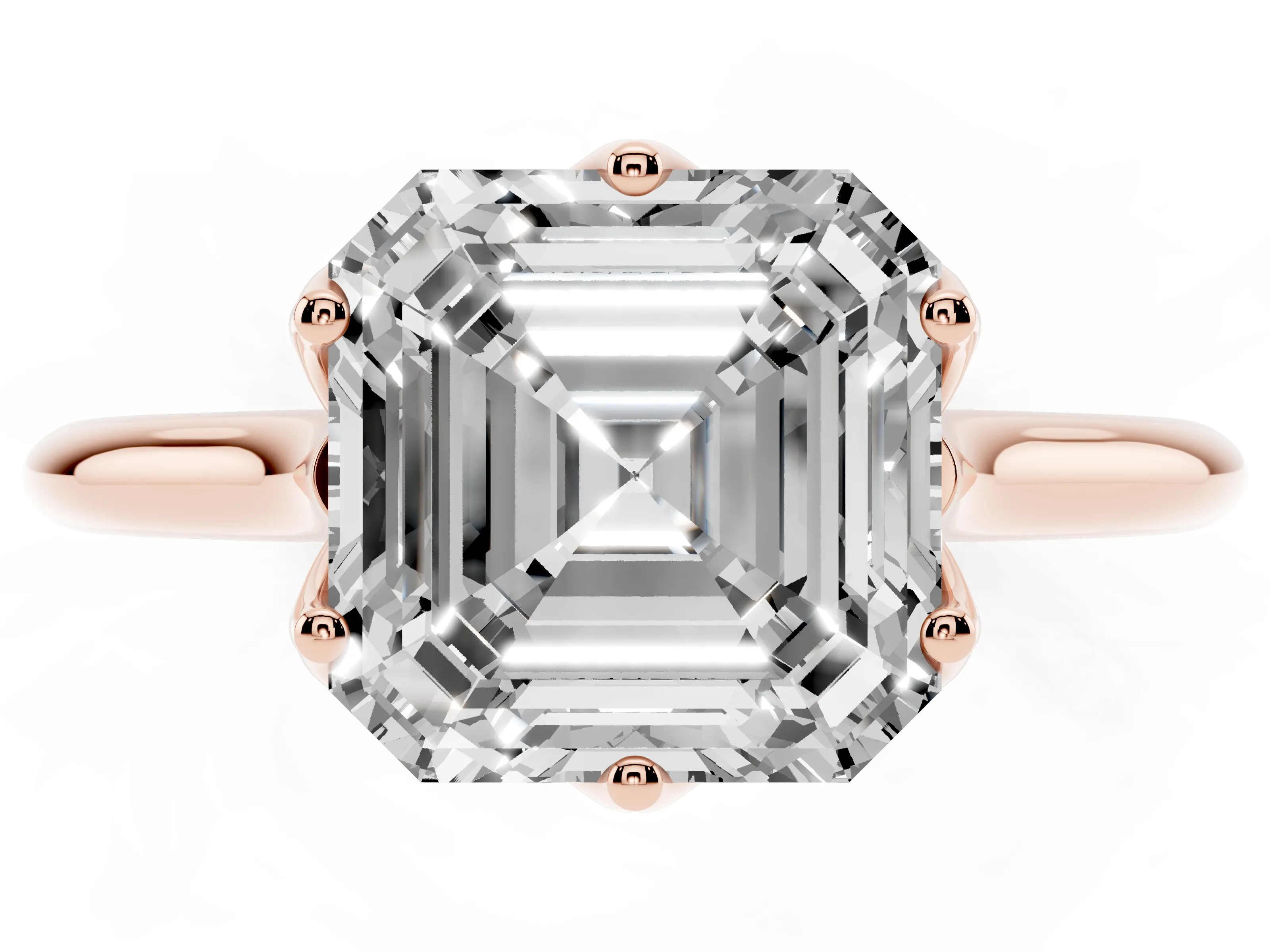 Asscher Cut Diamond Solitaire Cathedral Ring Set in Rose gold with Prong Setting