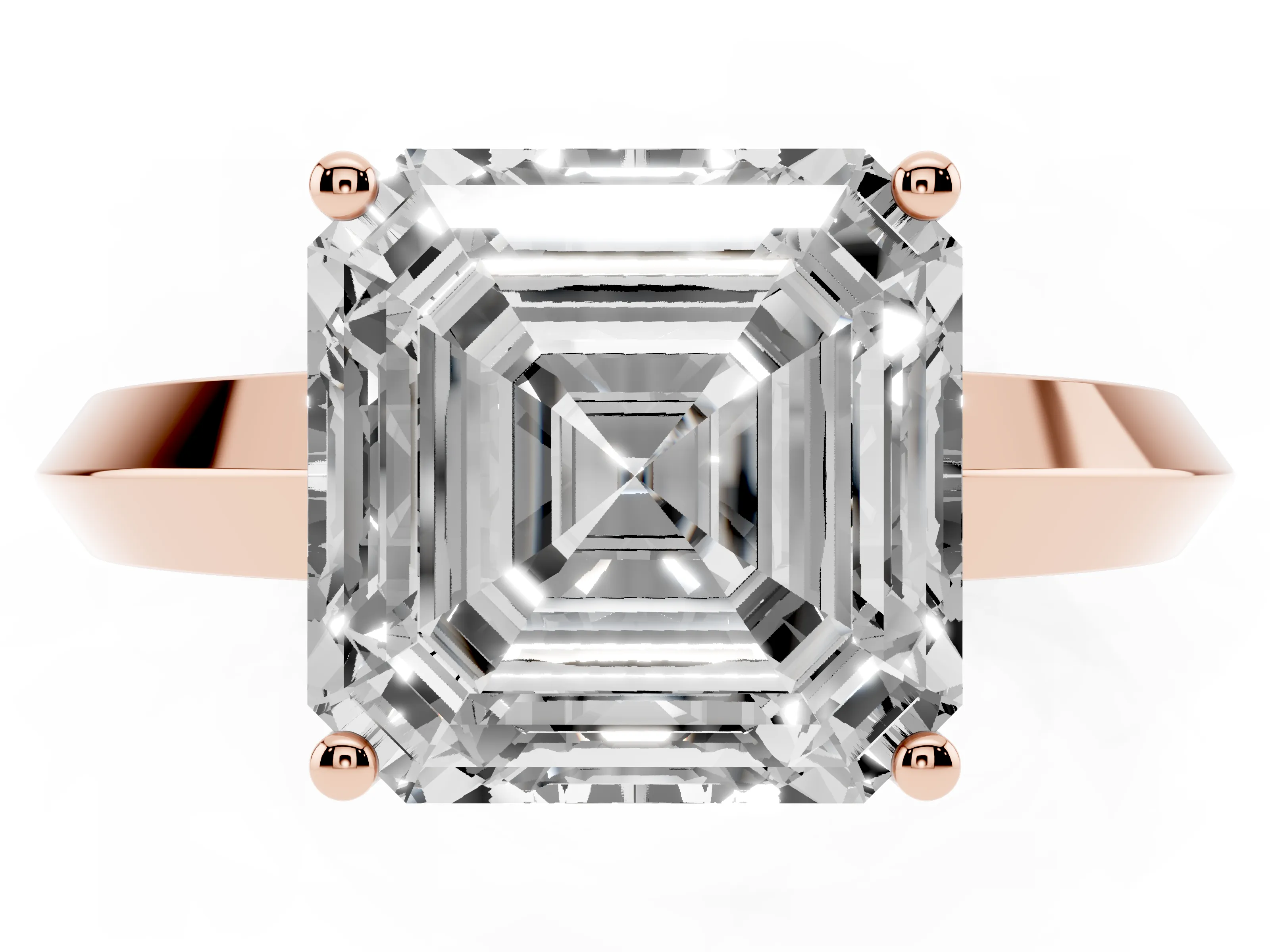 Asscher Cut Diamond Solitaire Engagement Ring Set in Rose gold with Flat Band and Prong Setting