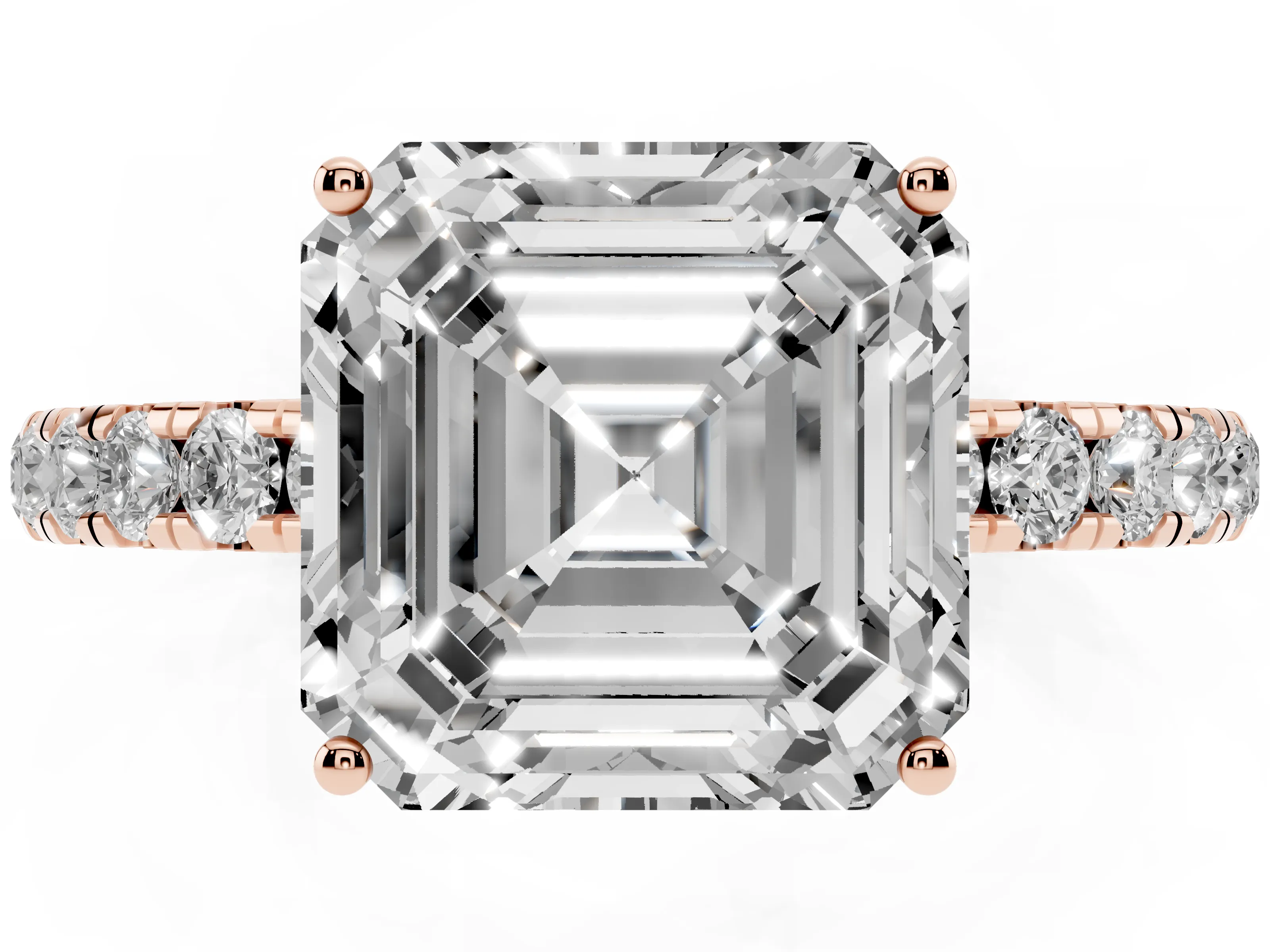 Asscher Cut Diamond Pavé Solitaire Engagement Ring Set in Rose gold with Prong Setting