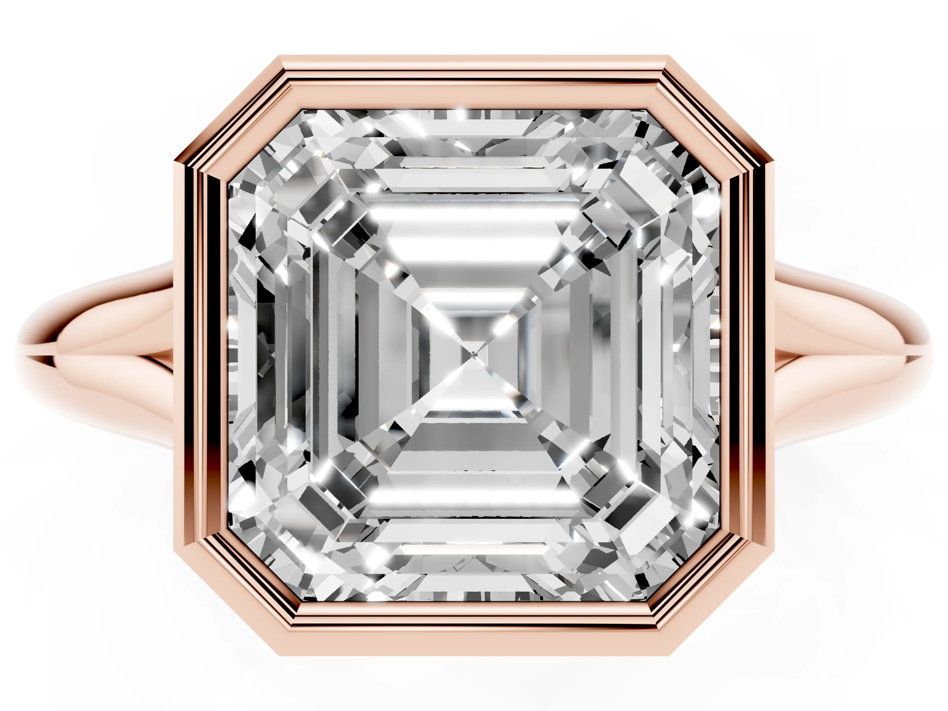 Bezel Set Asscher Cut Diamond Solitaire Ring Set in Rose gold with Smooth Band