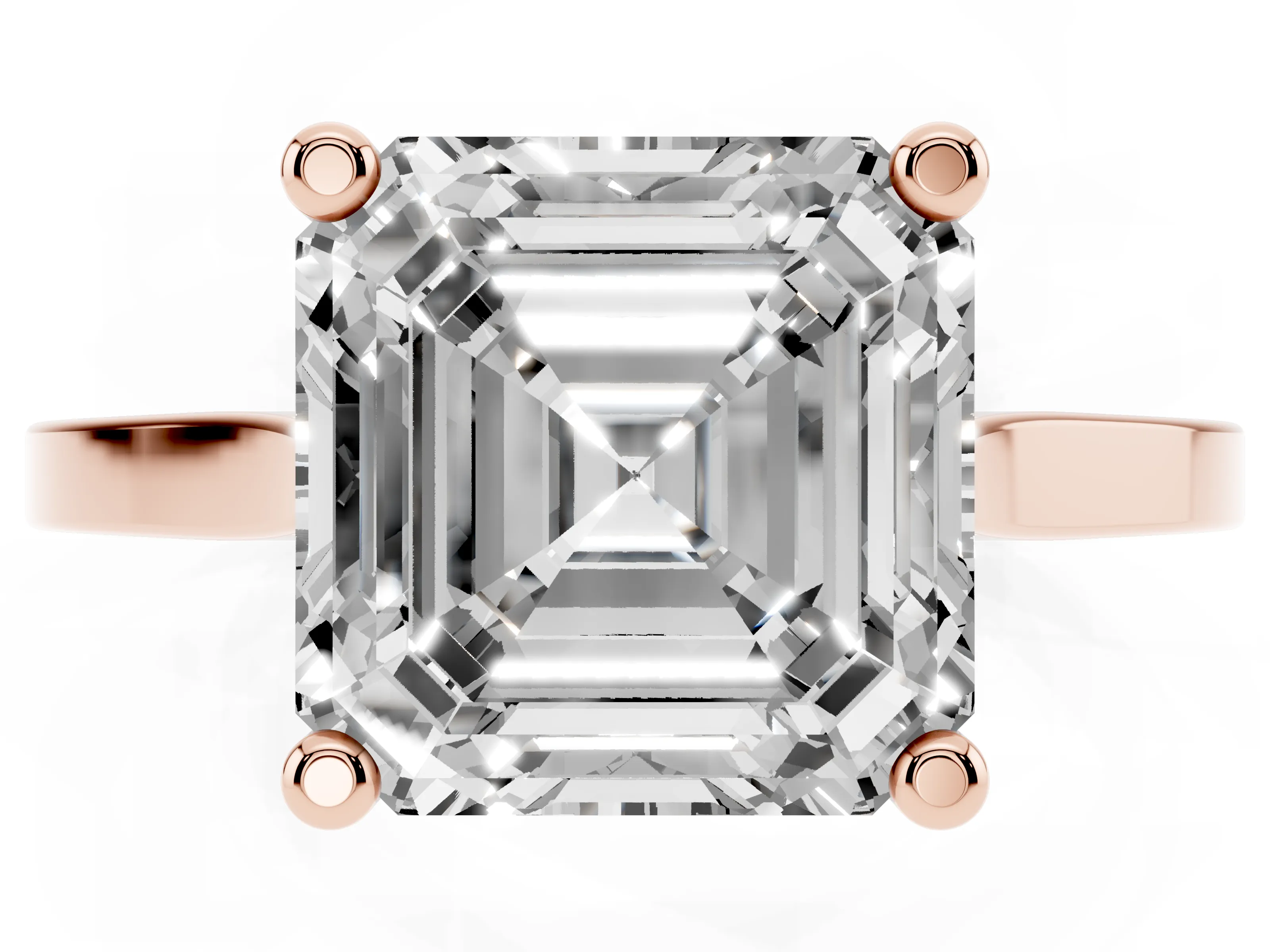 Asscher Cut Diamond Solitaire Ring Set in Rose gold with Prong Setting and Tapered Band