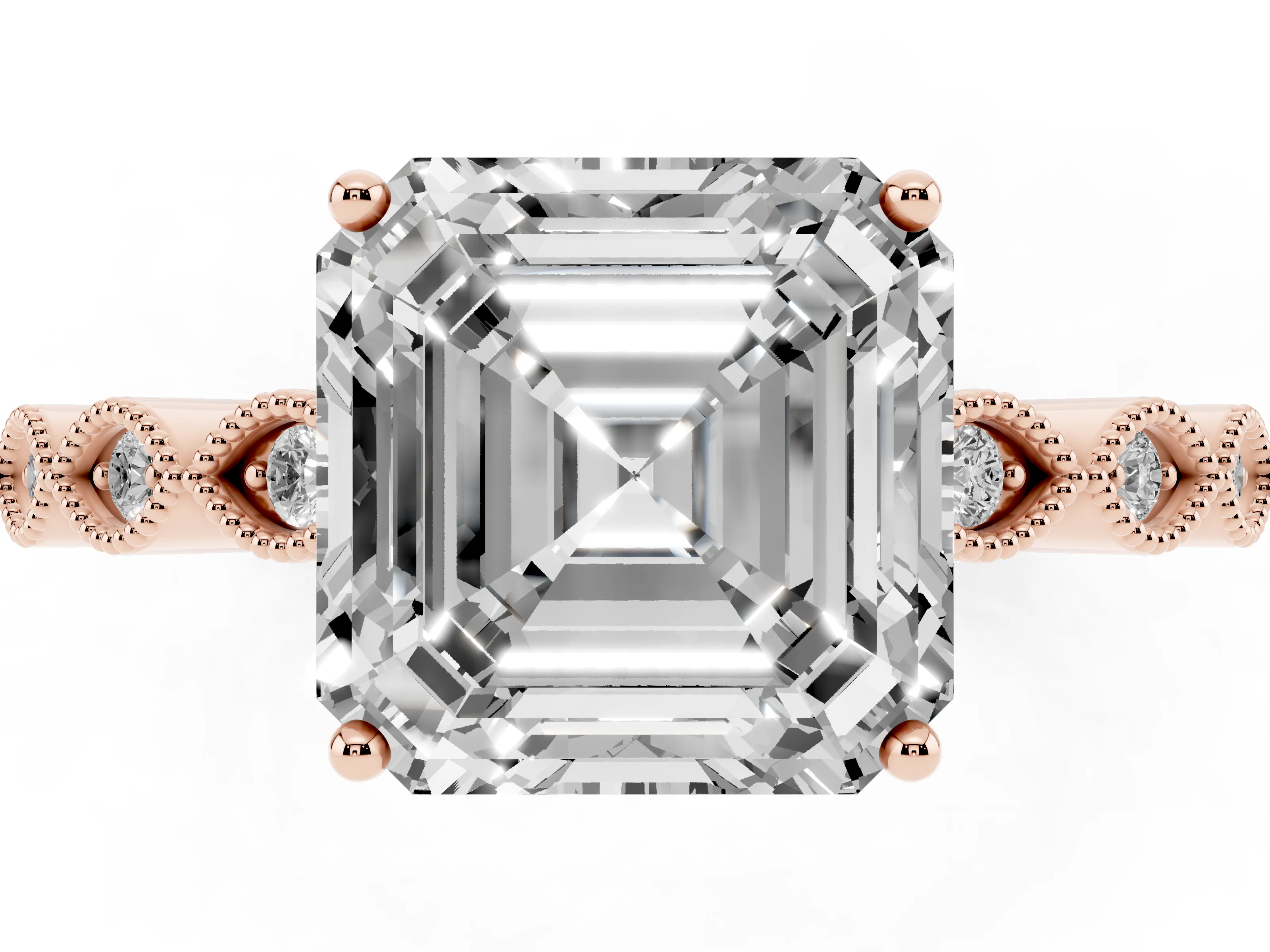 Asscher Cut Diamond Solitaire Ring Set in Rose gold with Infinity Twist Pavé Band