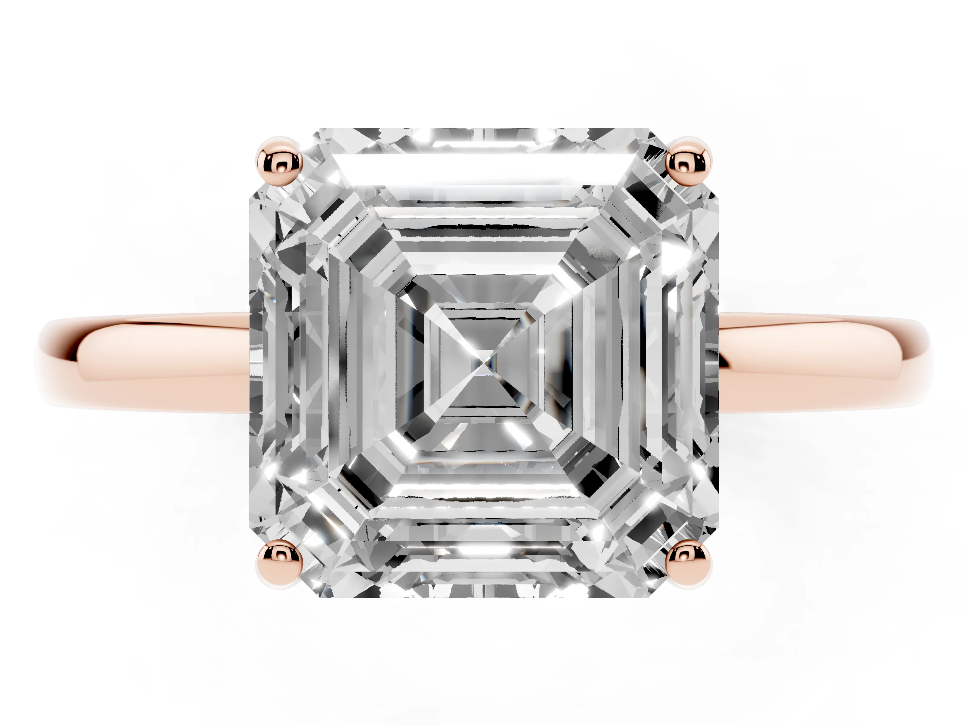 Asscher Cut Diamond Solitaire Ring Set in Rose gold with Plain Band and Prong Setting