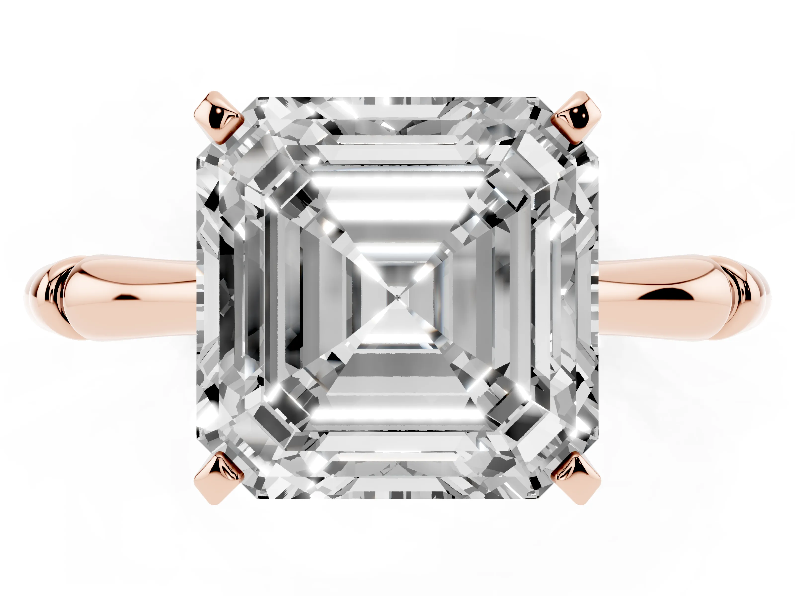 Asscher Cut Diamond Solitaire Ring Set in Rose gold with Bamboo Band and Prong Setting