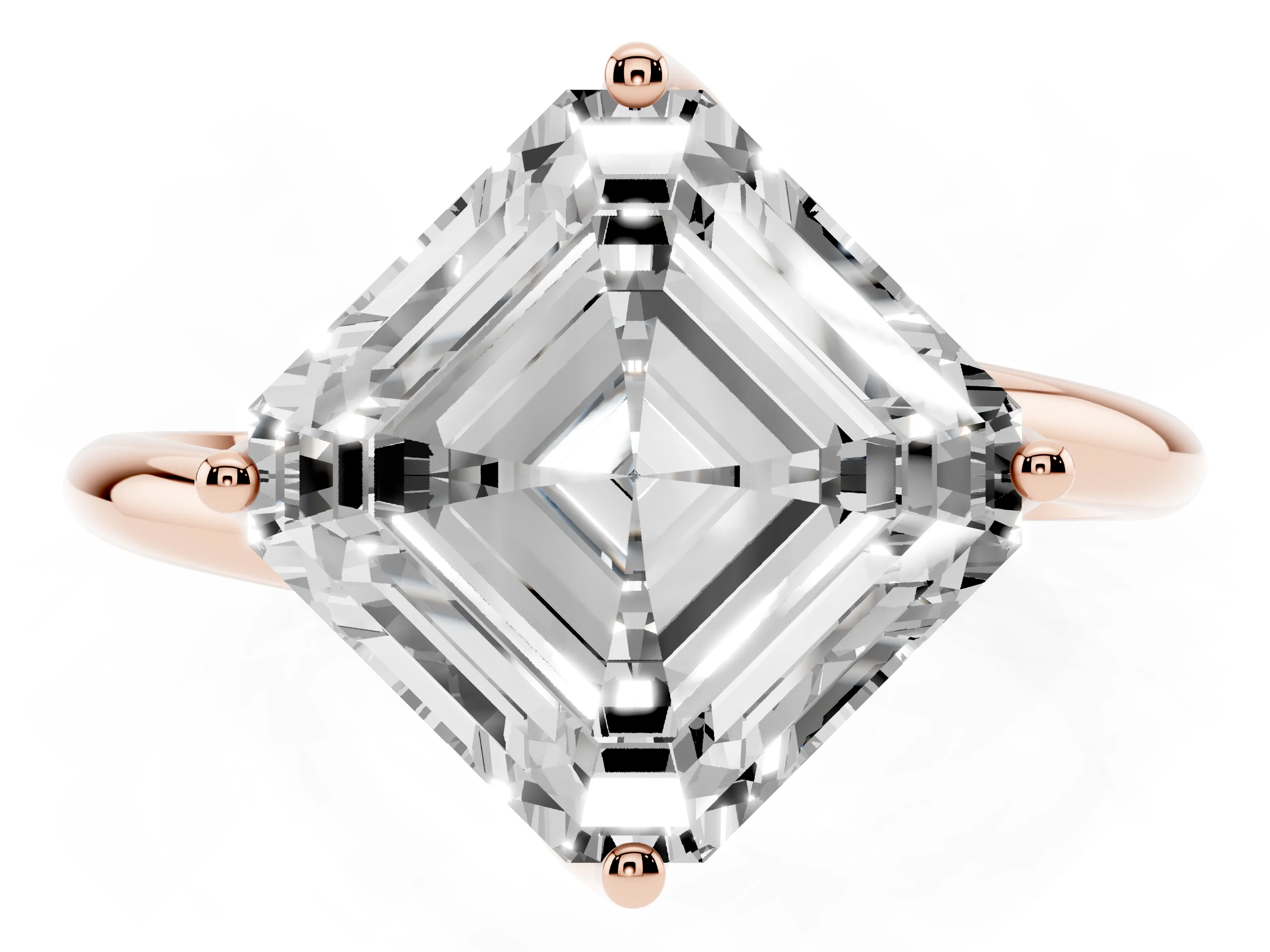 Asscher Cut Diamond Solitaire Engagement Ring Set in Rose gold with Classic Plain Band