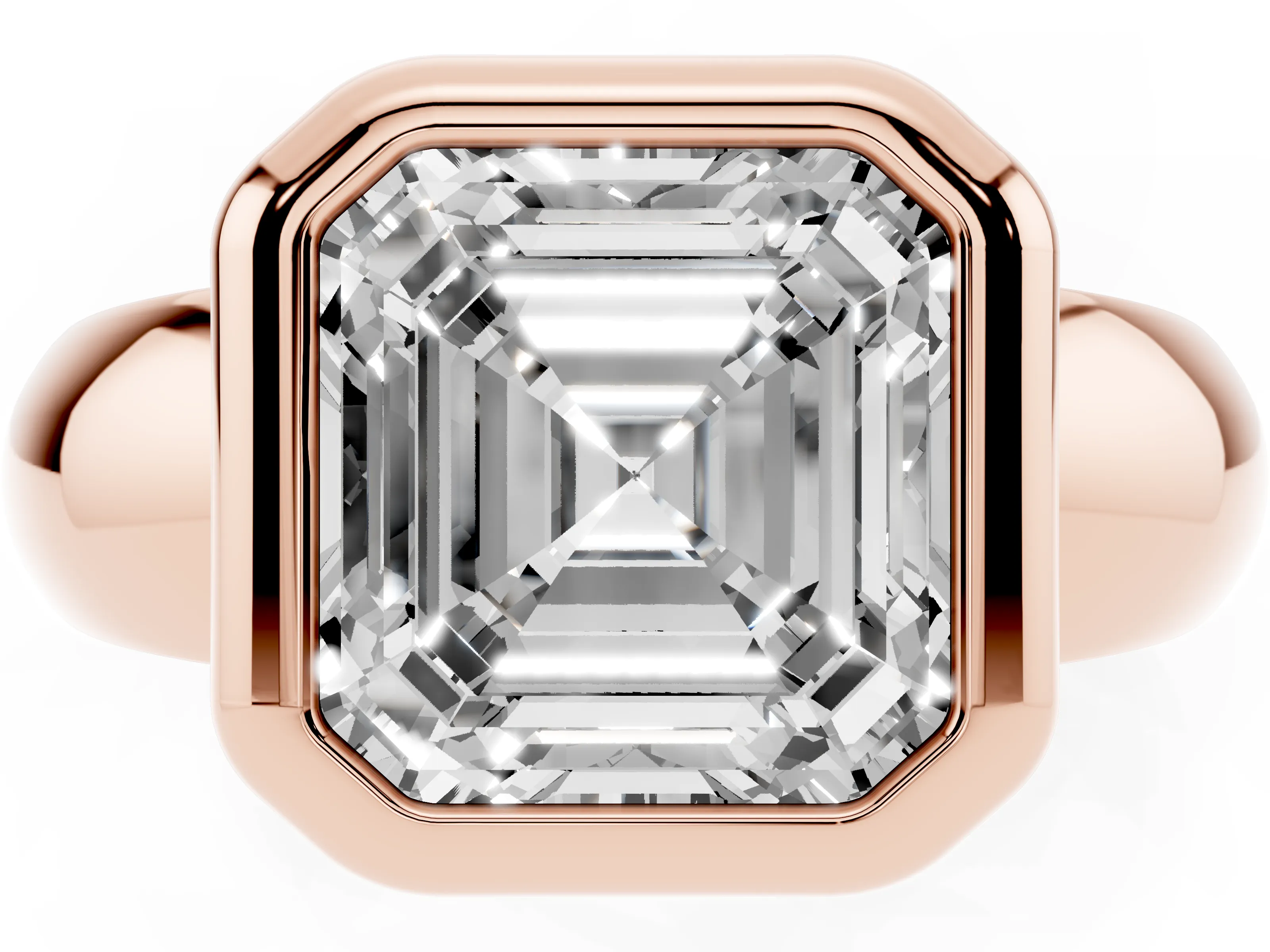 Bezel Set Asscher Cut Diamond Solitaire Ring Set in Rose gold with Wide Band