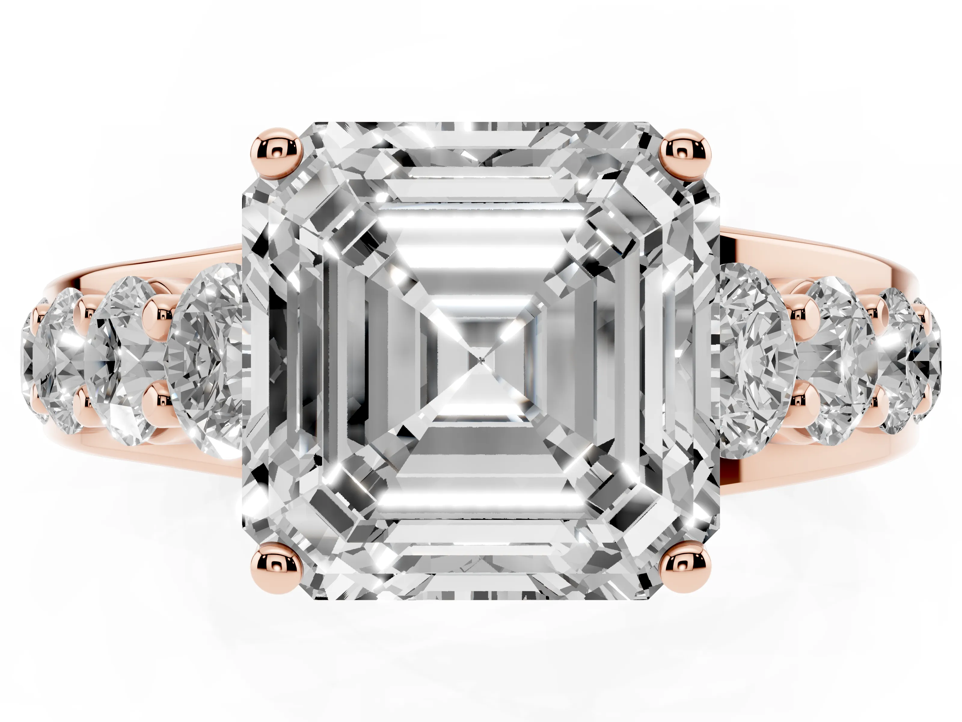 Asscher Cut Diamond Pavé Engagement Ring Set in Rose gold with Prong Setting