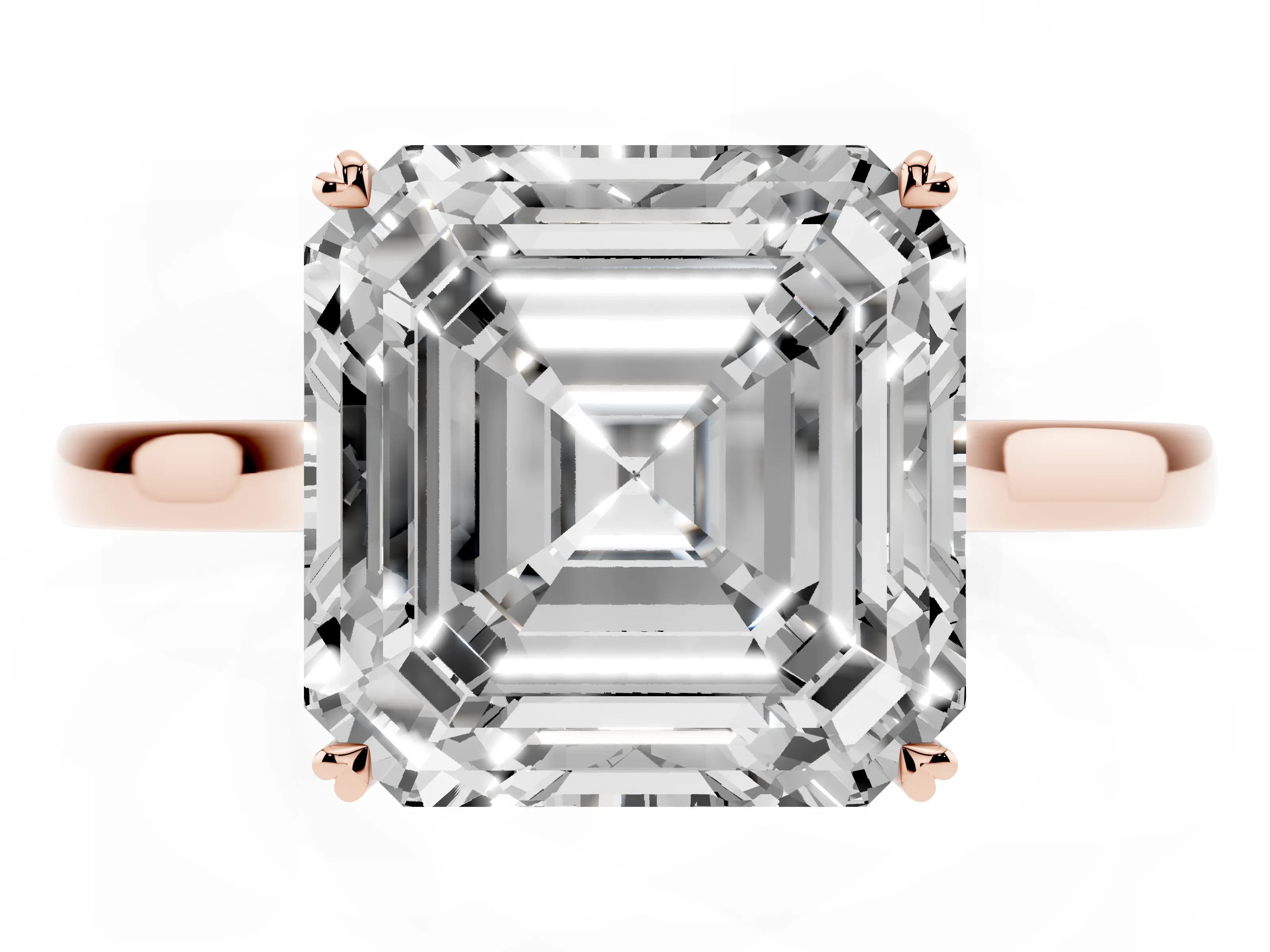 Asscher Cut Diamond Solitaire Heart Prong Engagement Ring Set in Rose gold with Tapered Band