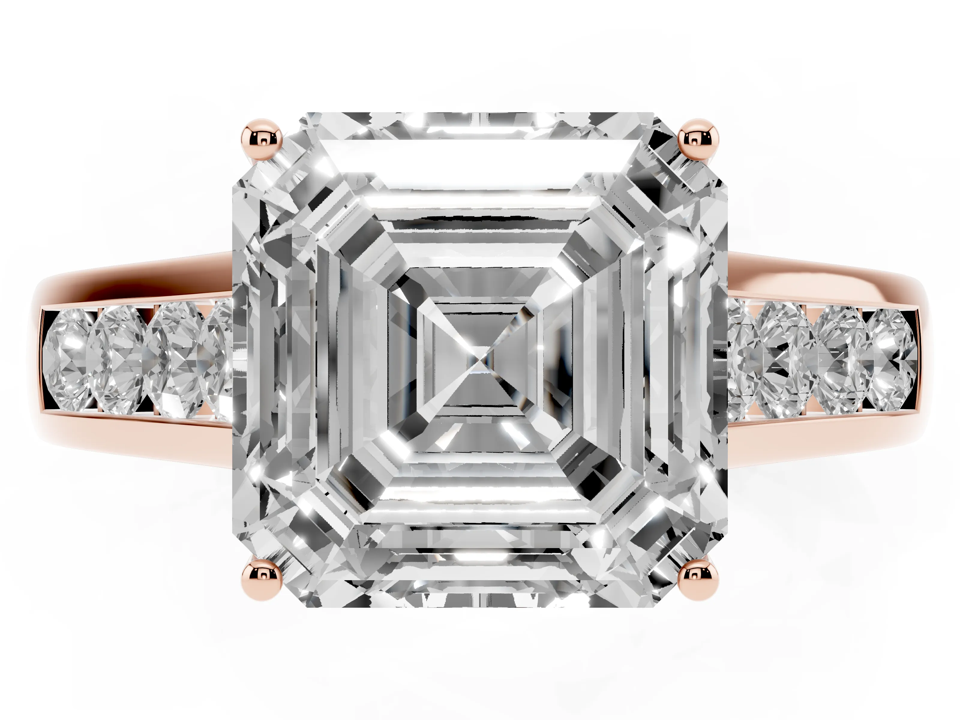 Asscher Cut Diamond Brilliant Channel-Set Solitaire Ring Set in Rose gold with Prong Setting