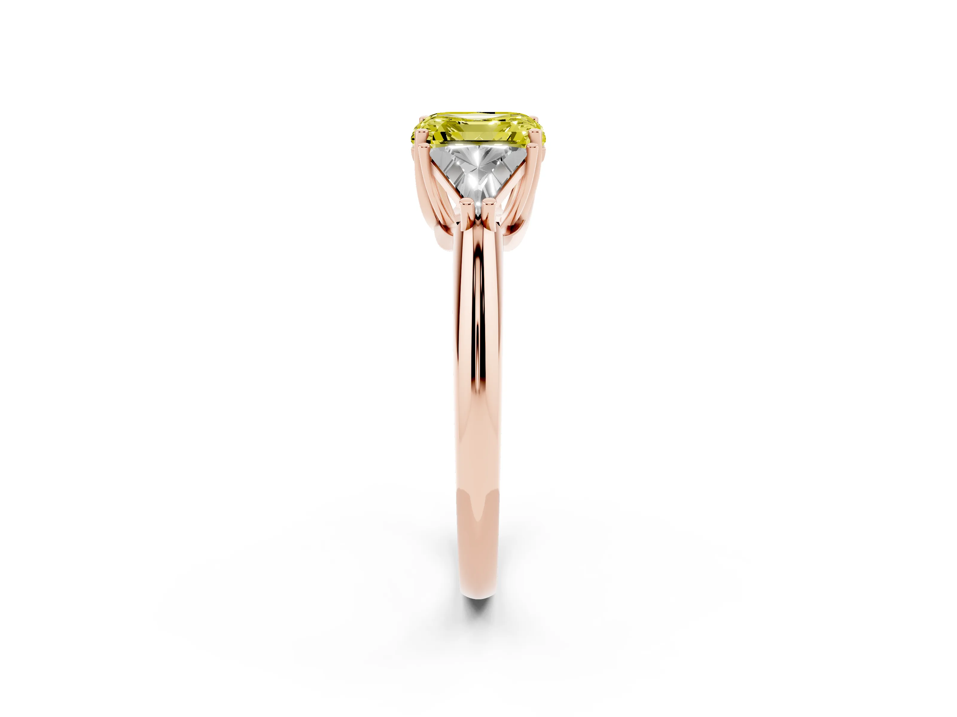 Fancy Yellow Asscher Cut Diamond Three-Stone Engagement Ring Set in Rose gold with Trillion Side Stones